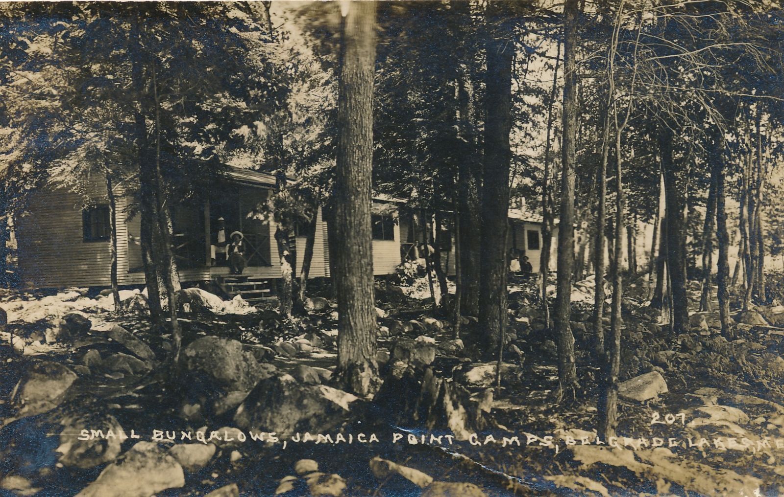 BELGRADE LAKES ME - Jamaica Point Camps Small Bungalows Real Photo Postcard rppc