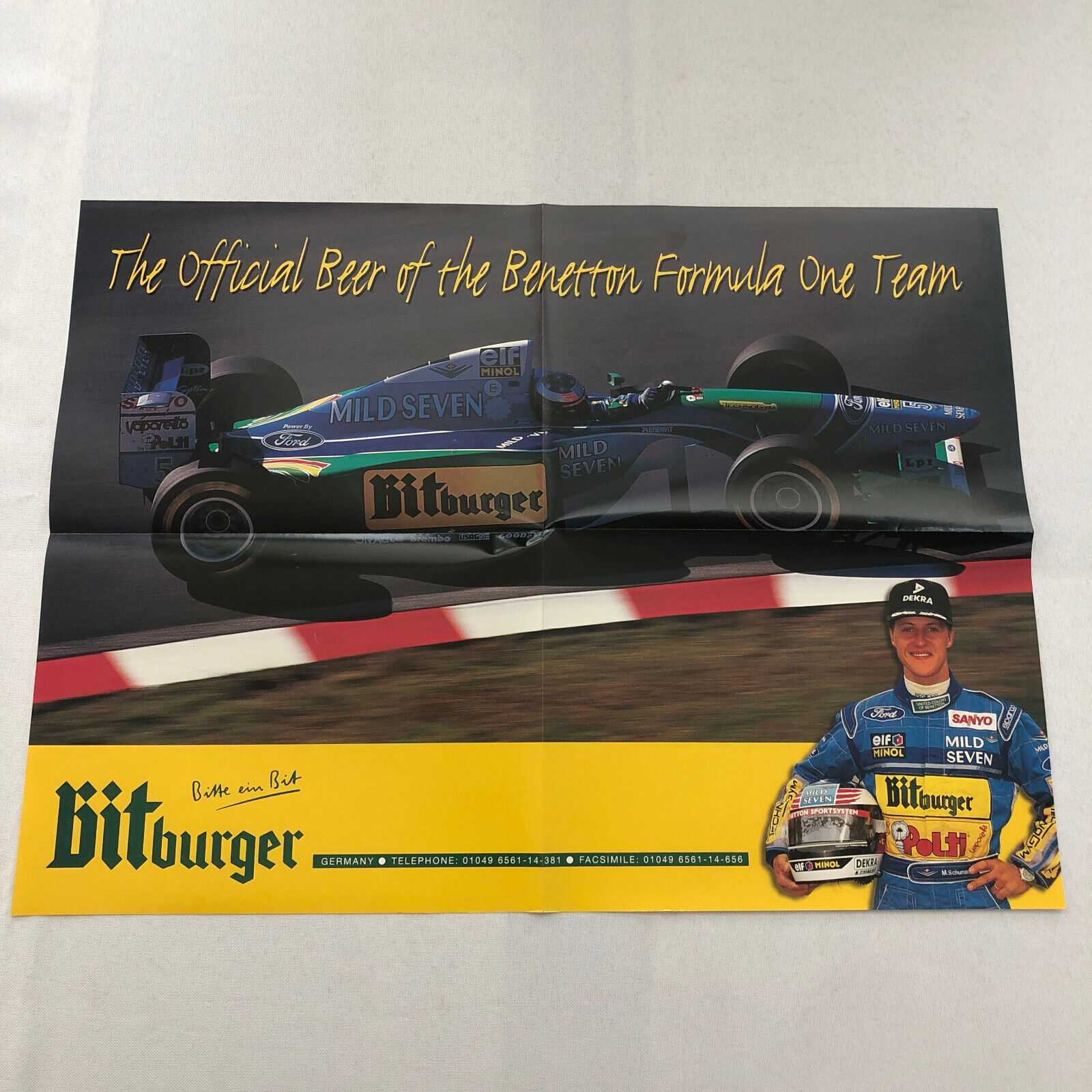 Michael Schumacher Benetton Formula One F1 Racing Poster Bitburger Beer
