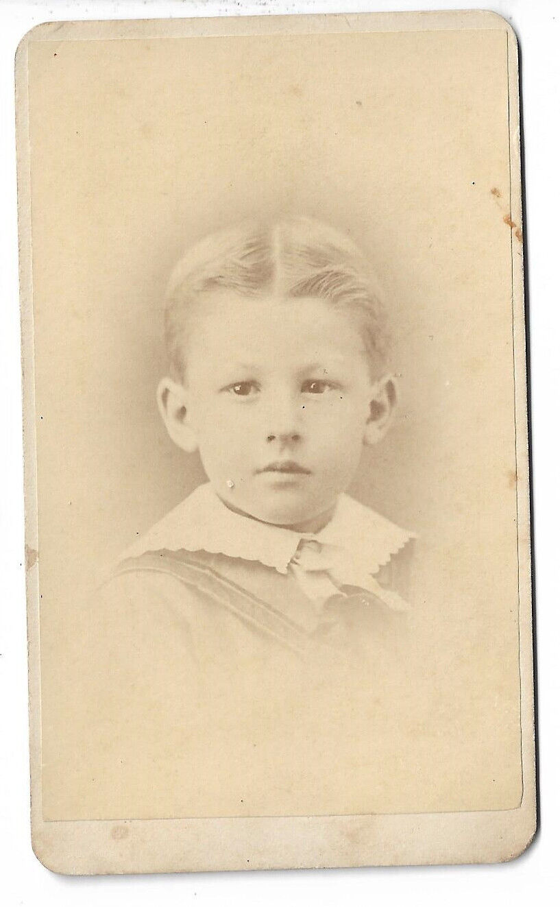 1870s CDV Photograph - Small Boy Bust ID Charlie Bates 1874 - E J Foss Boston MA