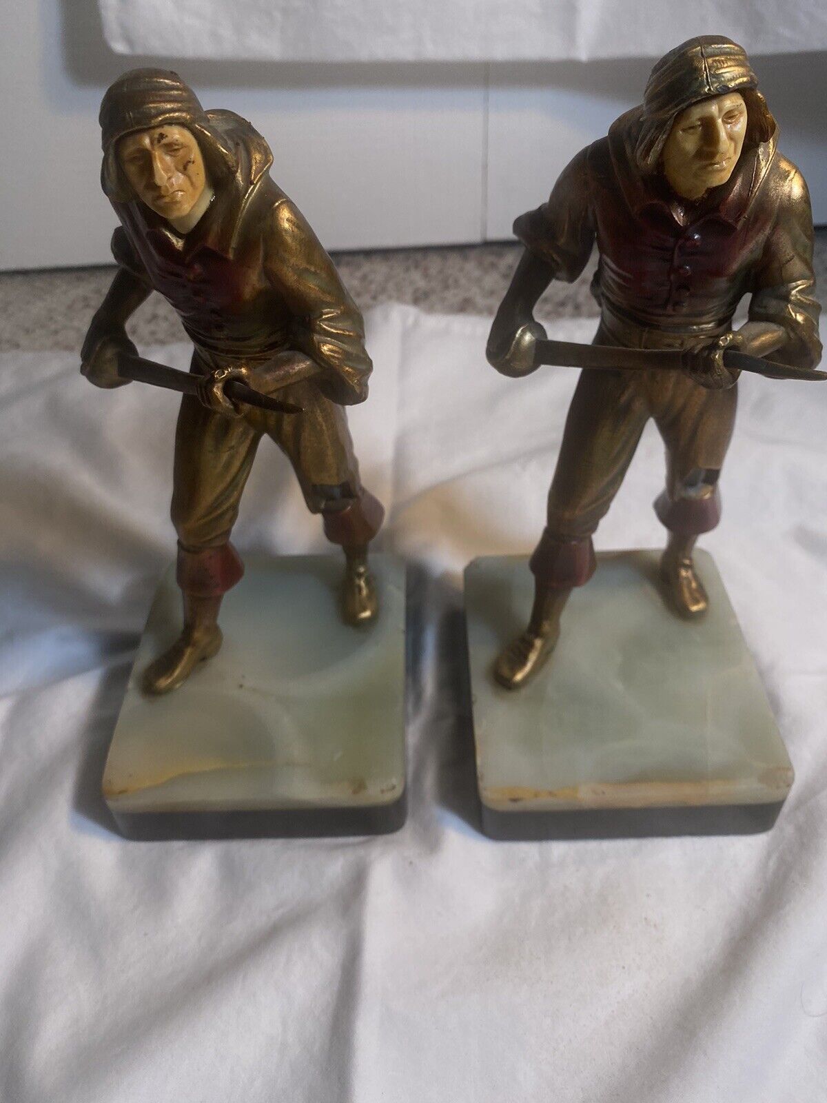 ANTIQUE MADE IN FRANCE PIRATE SWASHBUCKLER w SWORD ART STATUE SCULPTURE BOOKENDS