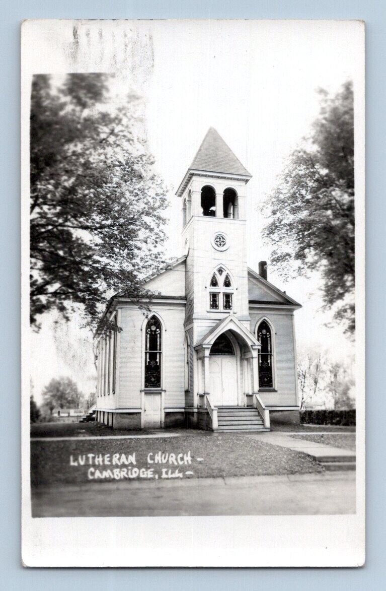 RPPC 1950. CAMBRIDGE, ILL. LUTHERAN CHURCH. POSTCARD. SL31