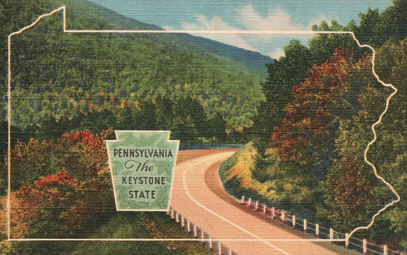 Postcard 1930\'s The Keystone State Pathway Road Trees Mountain Pennsylvania PA