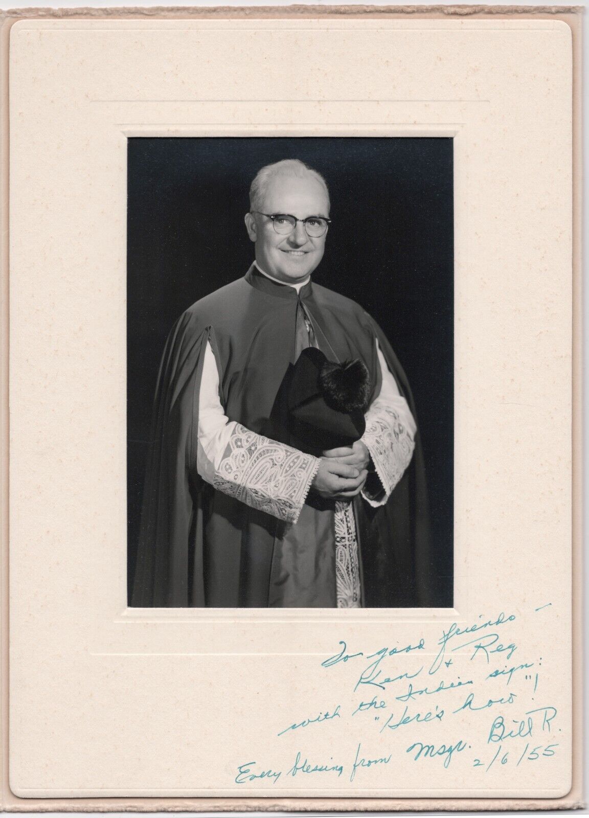 Vintage Hand Signed Photo Monsignor Fr. Bill Los Angeles Priest 1955