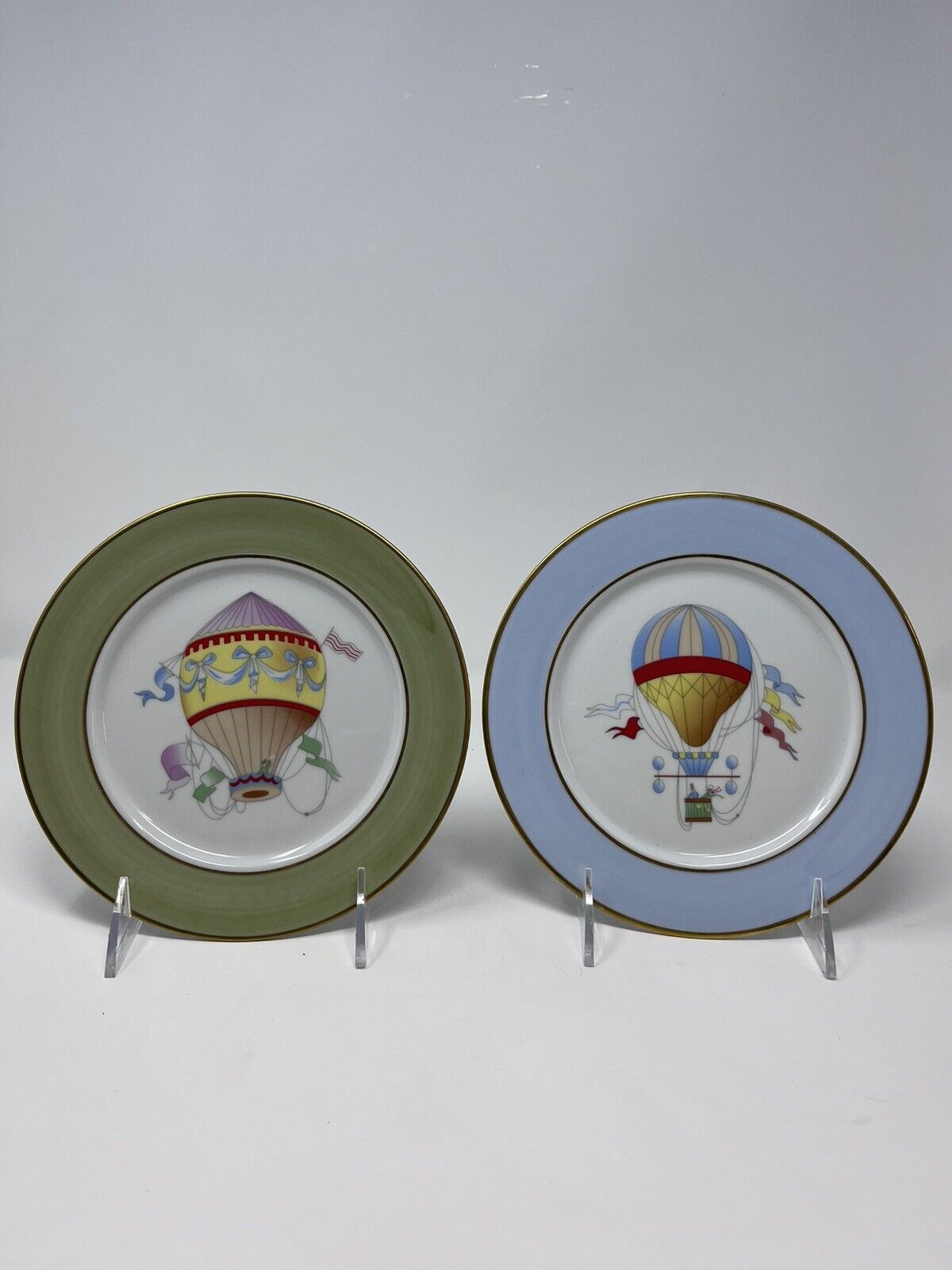 St Limoges Hot Air Balloon Collector Plates Set Of 2 -  7  1/2\