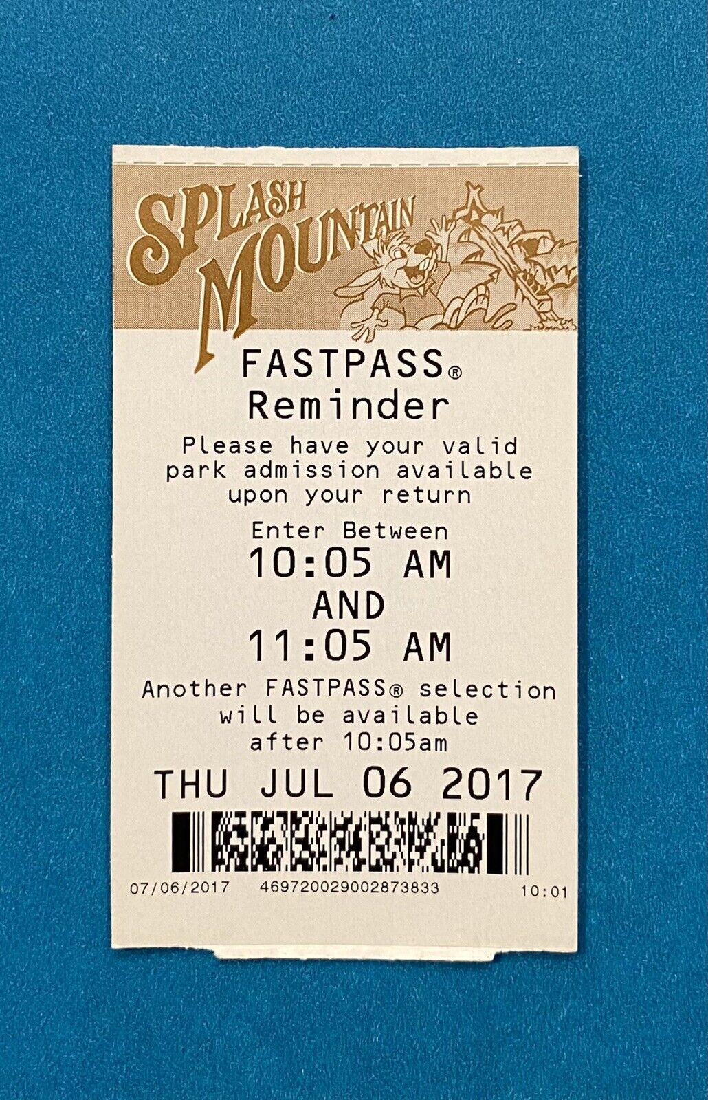 Disneyland Fastpass Splash Mountain 2017 