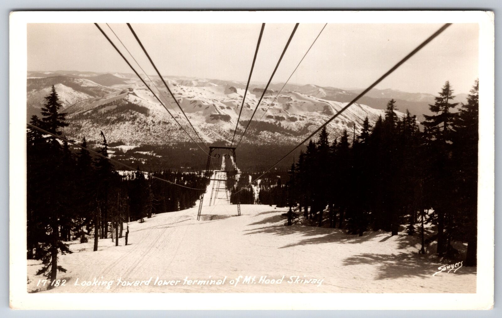 Mt Hood Oregon~Lower Terminal of Mt Hood Skiway in Winter~1940s RPPC