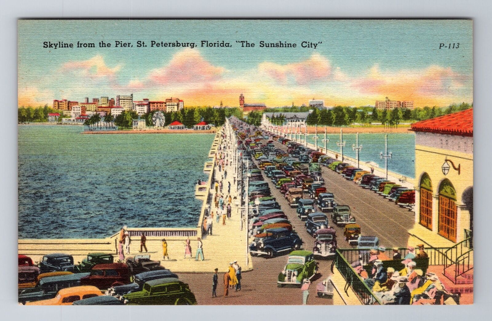 St Petersburg FL-Florida, Skyline and Pier, Antique Vintage Souvenir Postcard