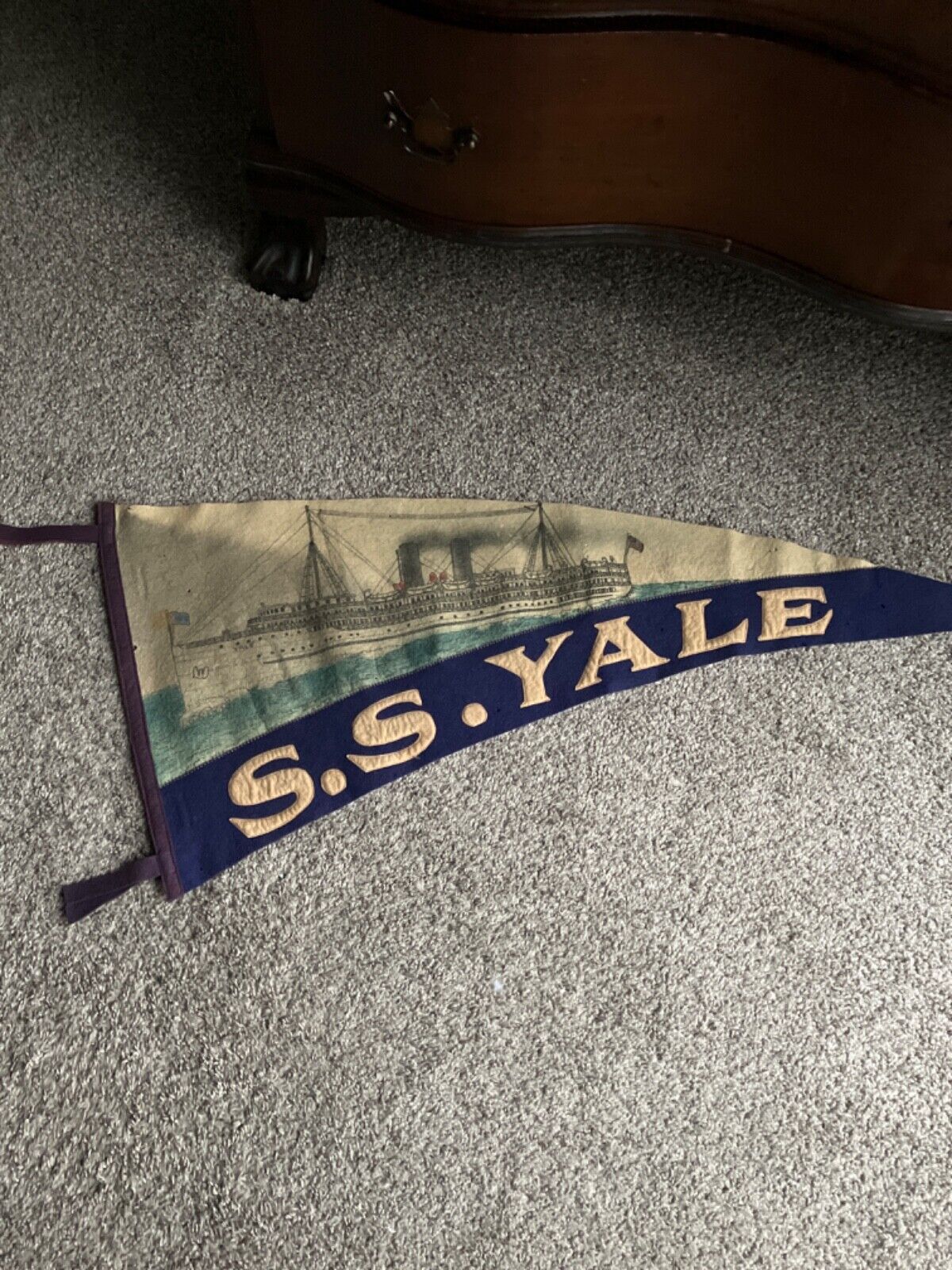 Antique Circa 1906 S.S. Yale Navy Ship Pennant Military Memorabilia