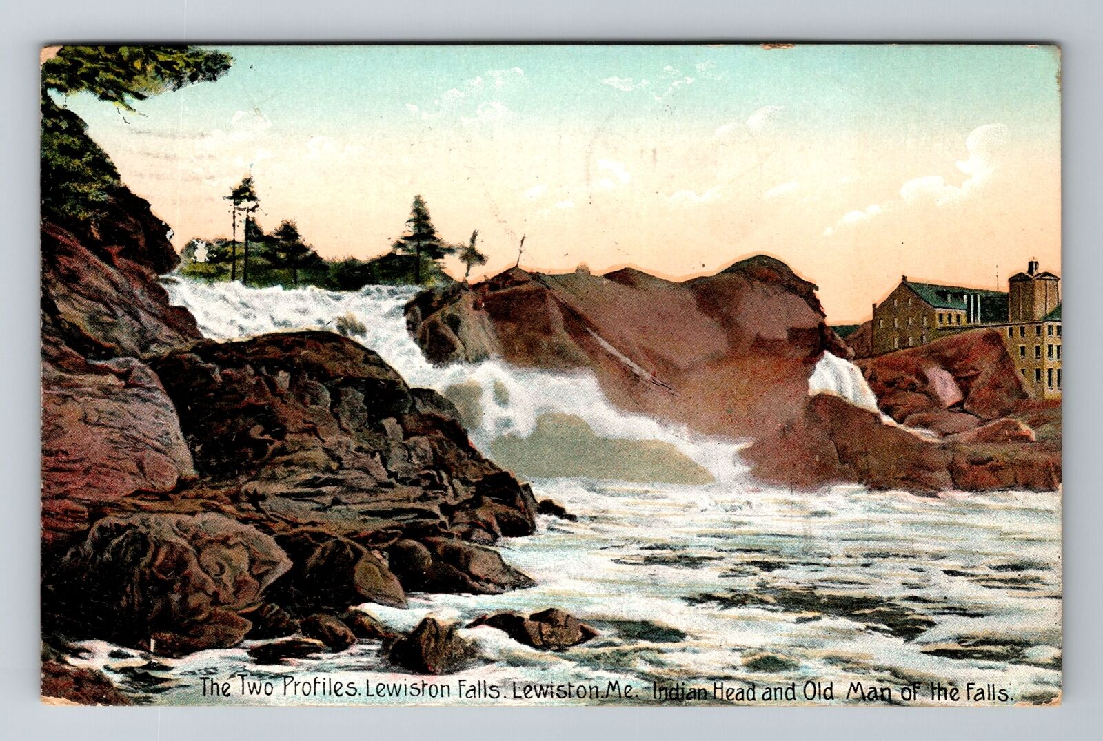 Lewiston ME-Maine, The Two Profiles Of Falls, Antique, Vintage c1910 Postcard