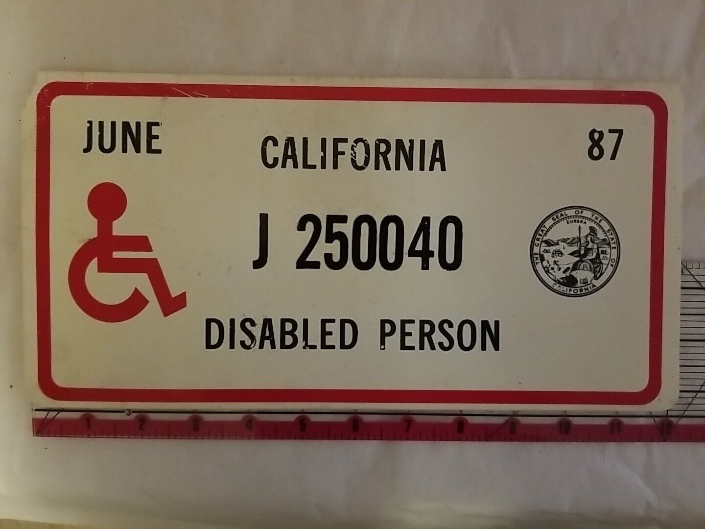 Vintage 1987 California Disabled Plate