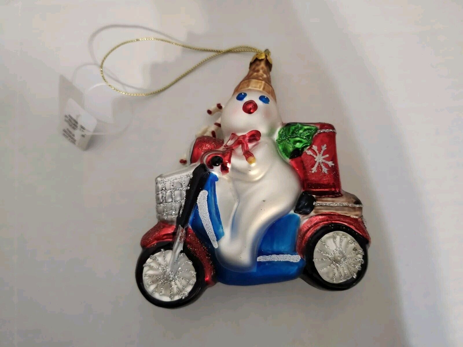 MR. BINGLE On Motorcycle Glass Christmas Ornament snowman NEW FROM DILLARDS 