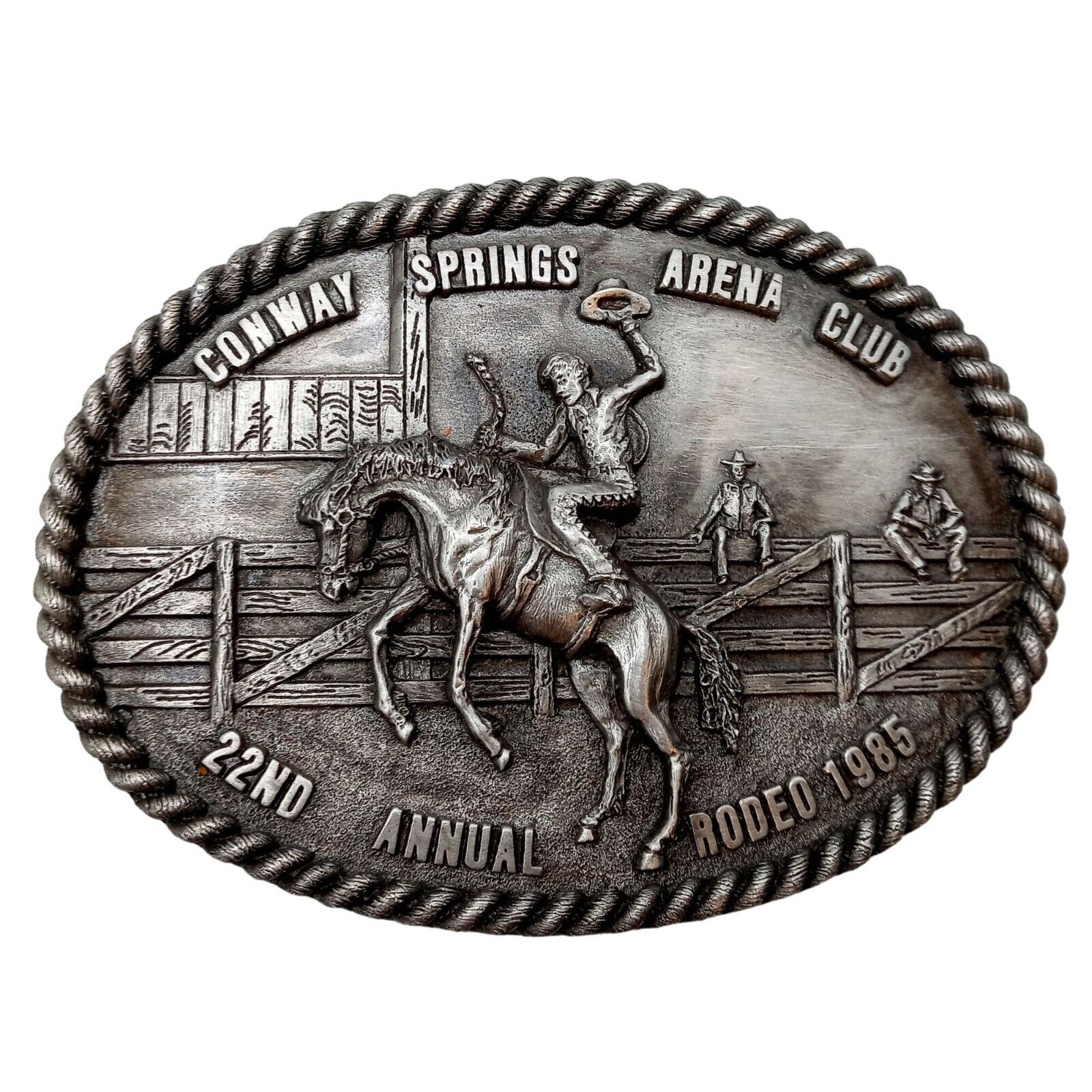 Conway Springs Rodeo Belt Buckle Vtg 1985 Kansas Bronc Rider Horse Arena Club
