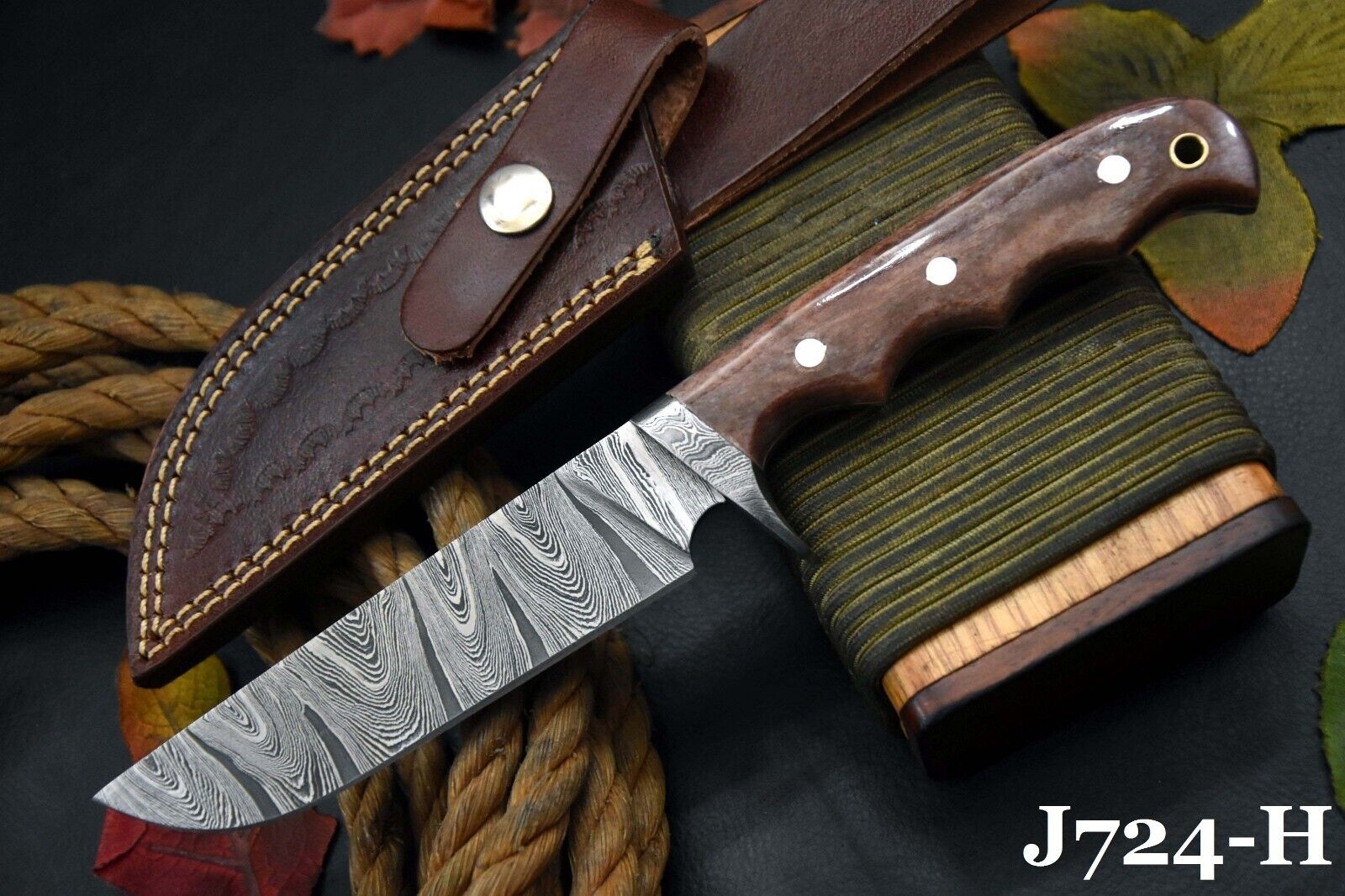 Handmade Damascus Steel Fixed Blade Hunting Knife,Camel Bone Handle (J724-H)