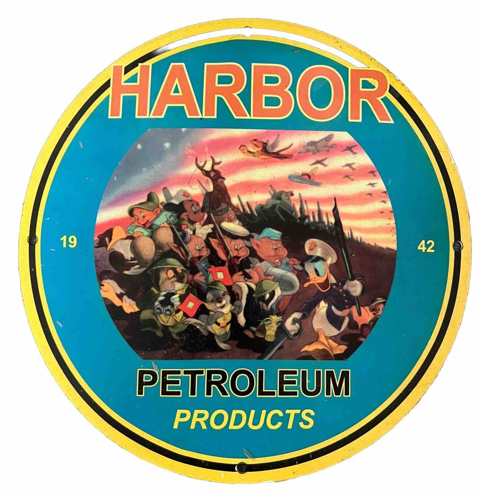 RARE HARBOR PETROLEUM PRODUCTS GAS PUMP OIL GARAGE PORCELAIN ENAMEL SIGN 