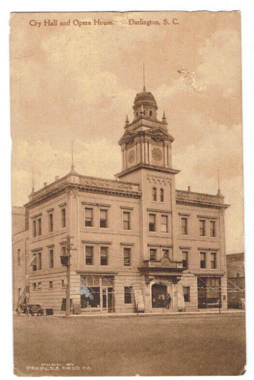 City Hall and Opera House Darlington South Carolina SC Postcard Albertype Posted