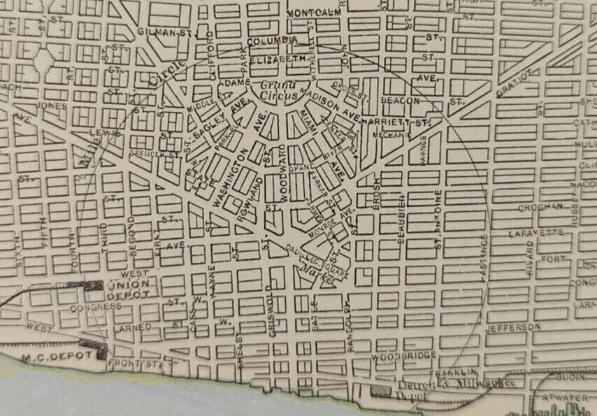 Vintage 1899 DETROIT MICHIGAN Map 14