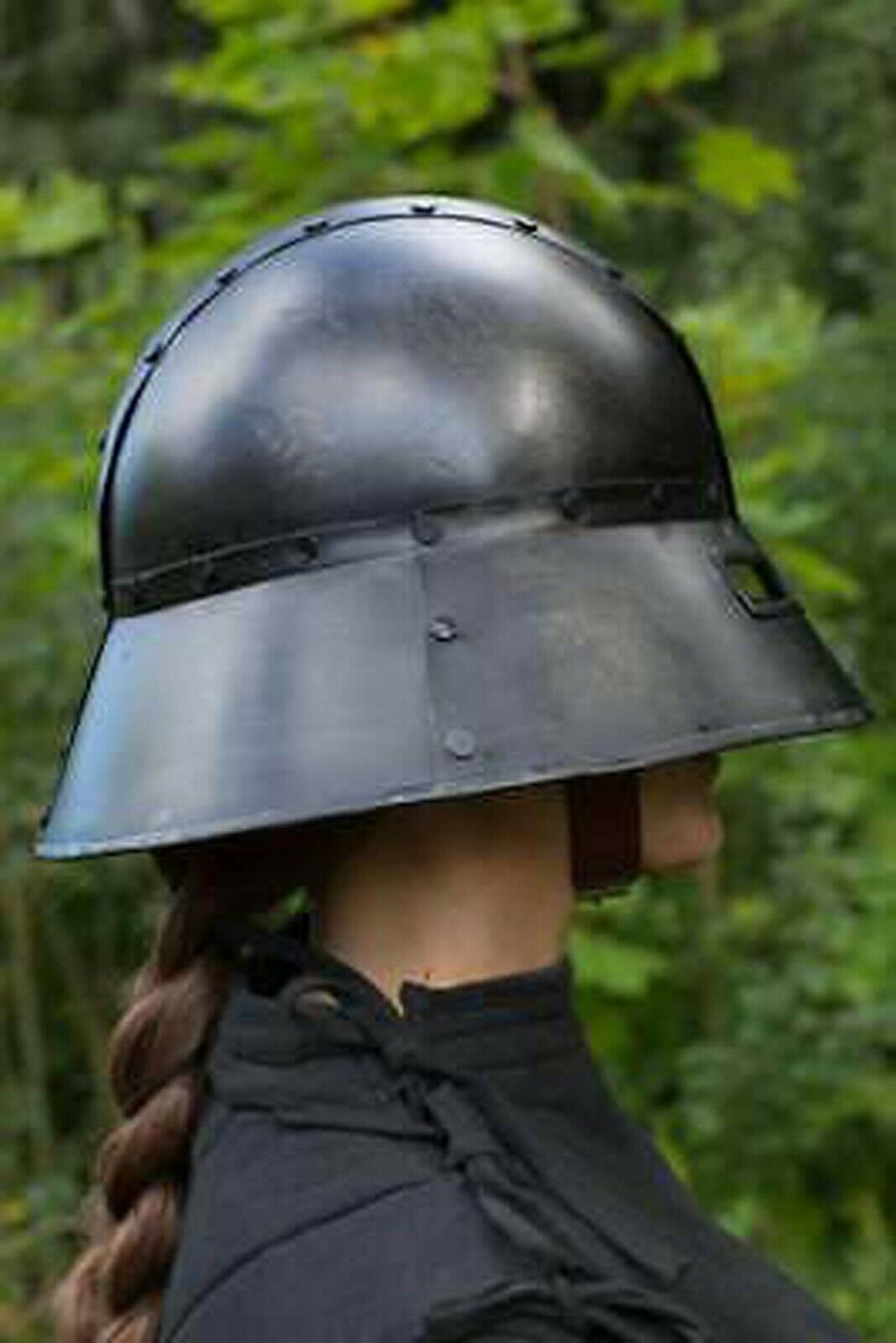 Larp 18ga Dark Steel Medieval Guardsman Helmet KNight Warrior Kettle Helmet 