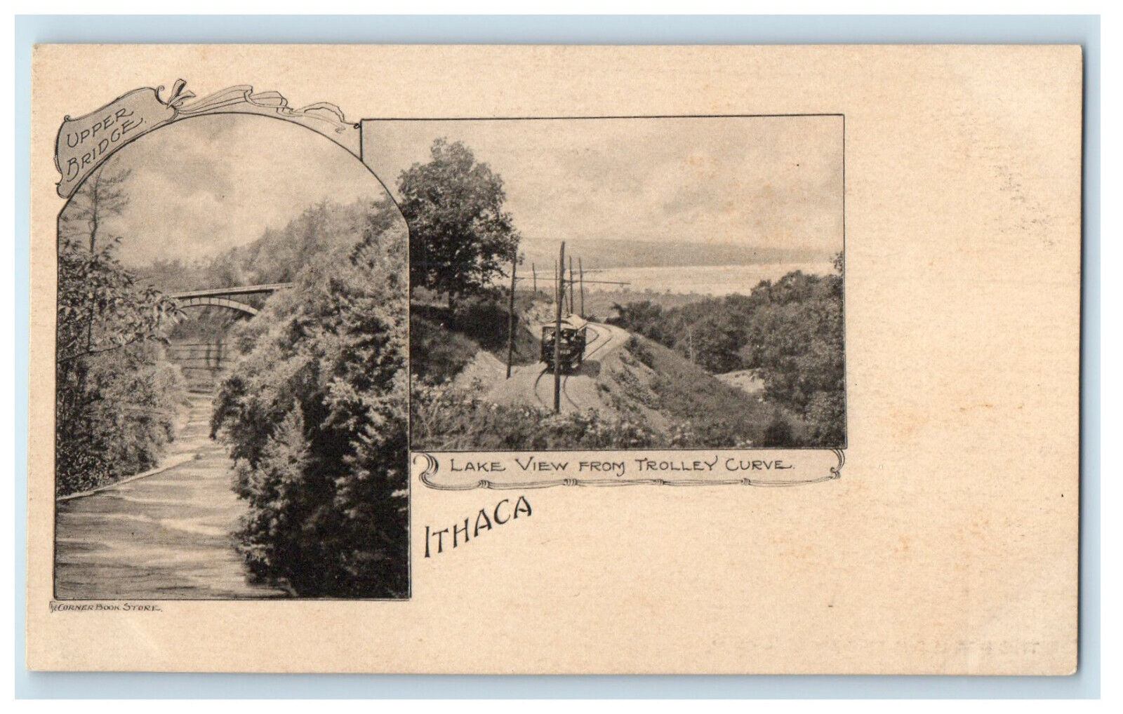 c1900s Lake View from Trolley Curve, Upper Bridge Ithaca NY PMC Postcard