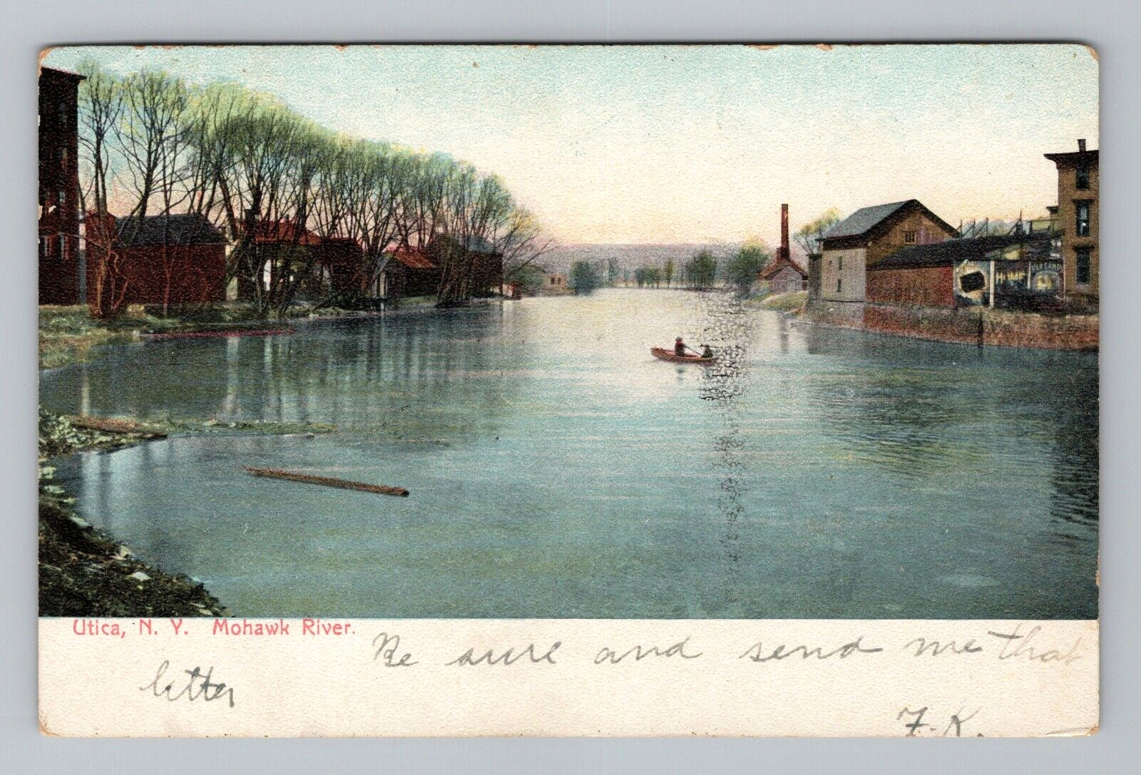 Postcard Mohawk River Utica New York NY People Boating Scenic Water View c1907