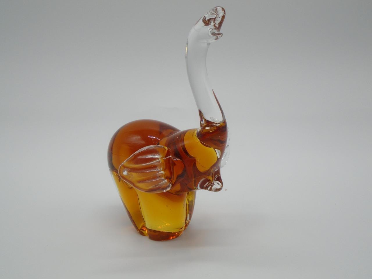 Vintage Amber Glass Elephant Figurine Paperweight 6.5\