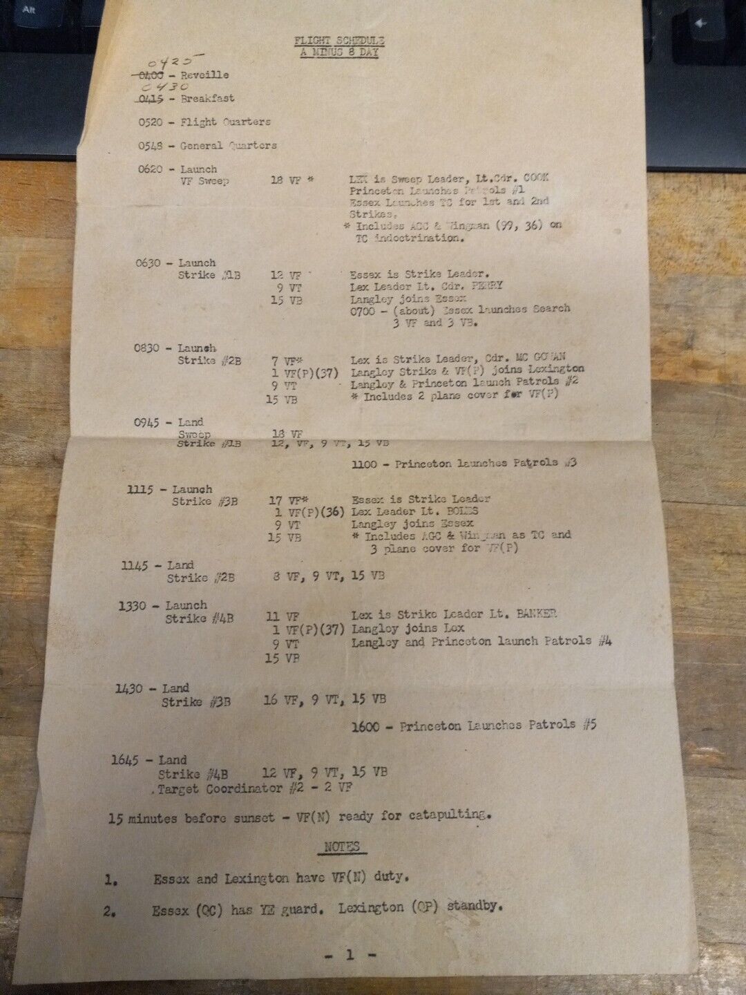 Rare  U.S.S. Lexington Flight Schedule For The Fleet  Oct 12,1944 Leyte