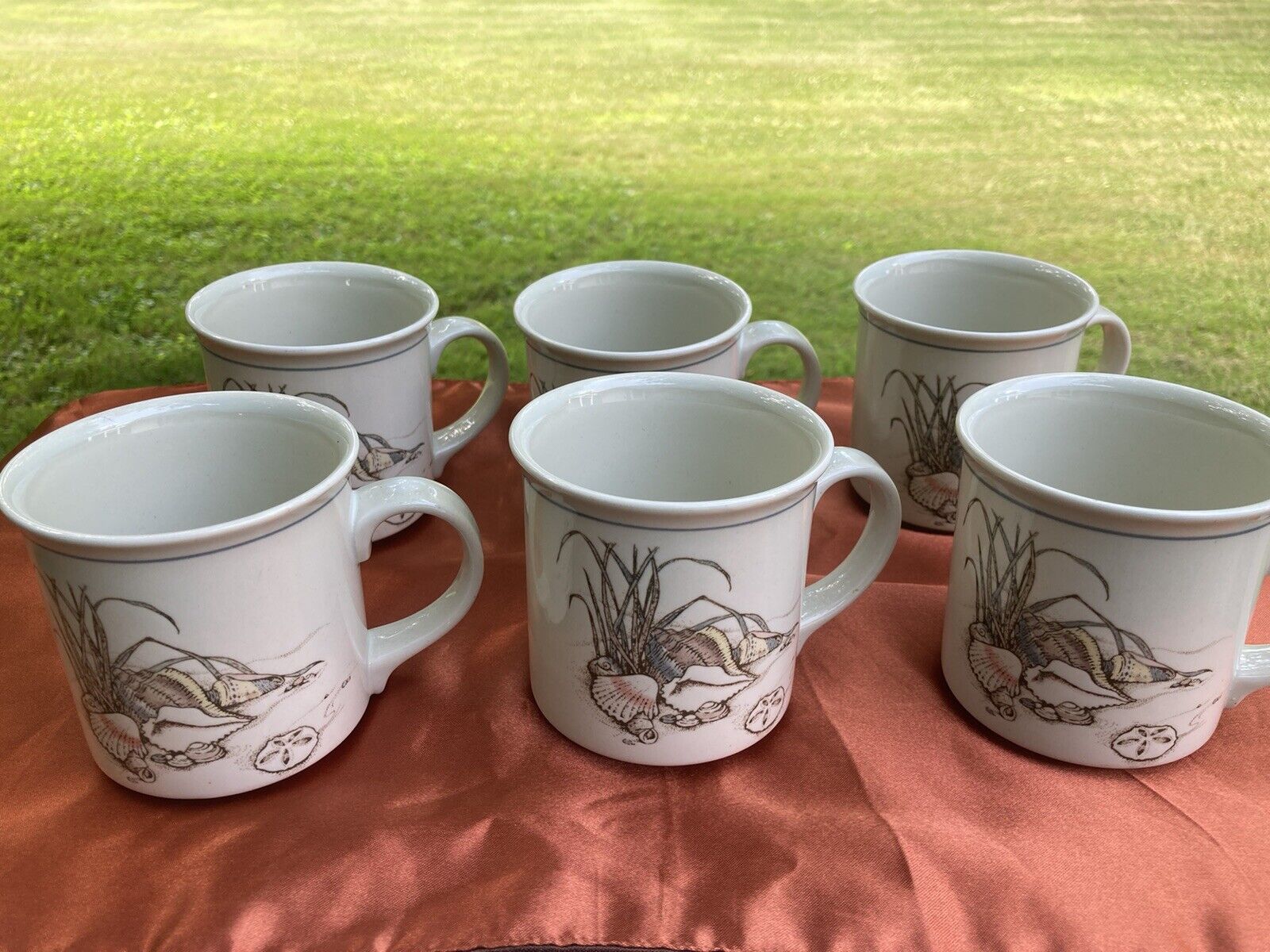 Vintage Otagiri Set Of 6 Coffee Mugs Gibson Greetings Seascape Design