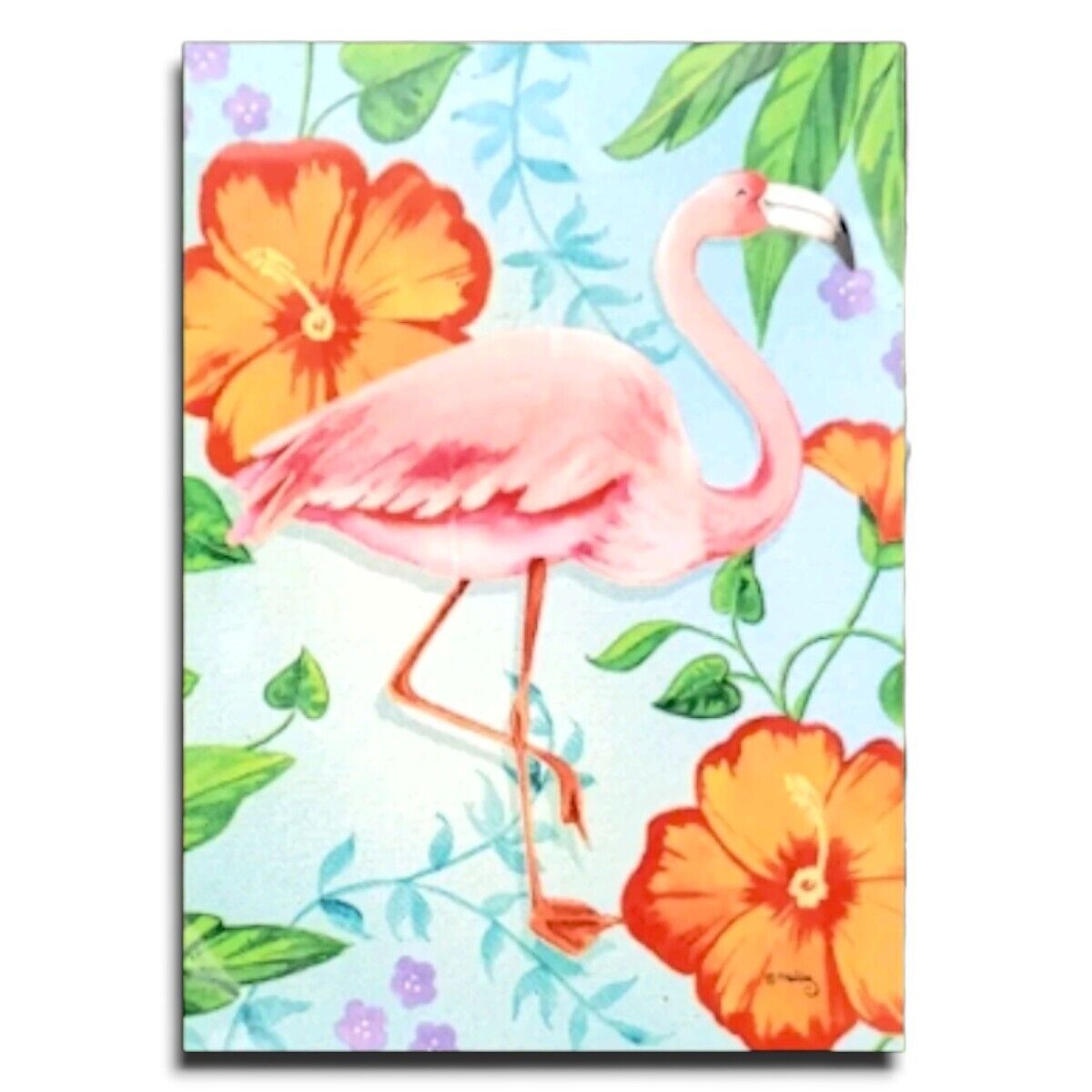 Tropical Garden Flag Pink Flamingo Hibiscus Island Summer Rain or Shine 18 In