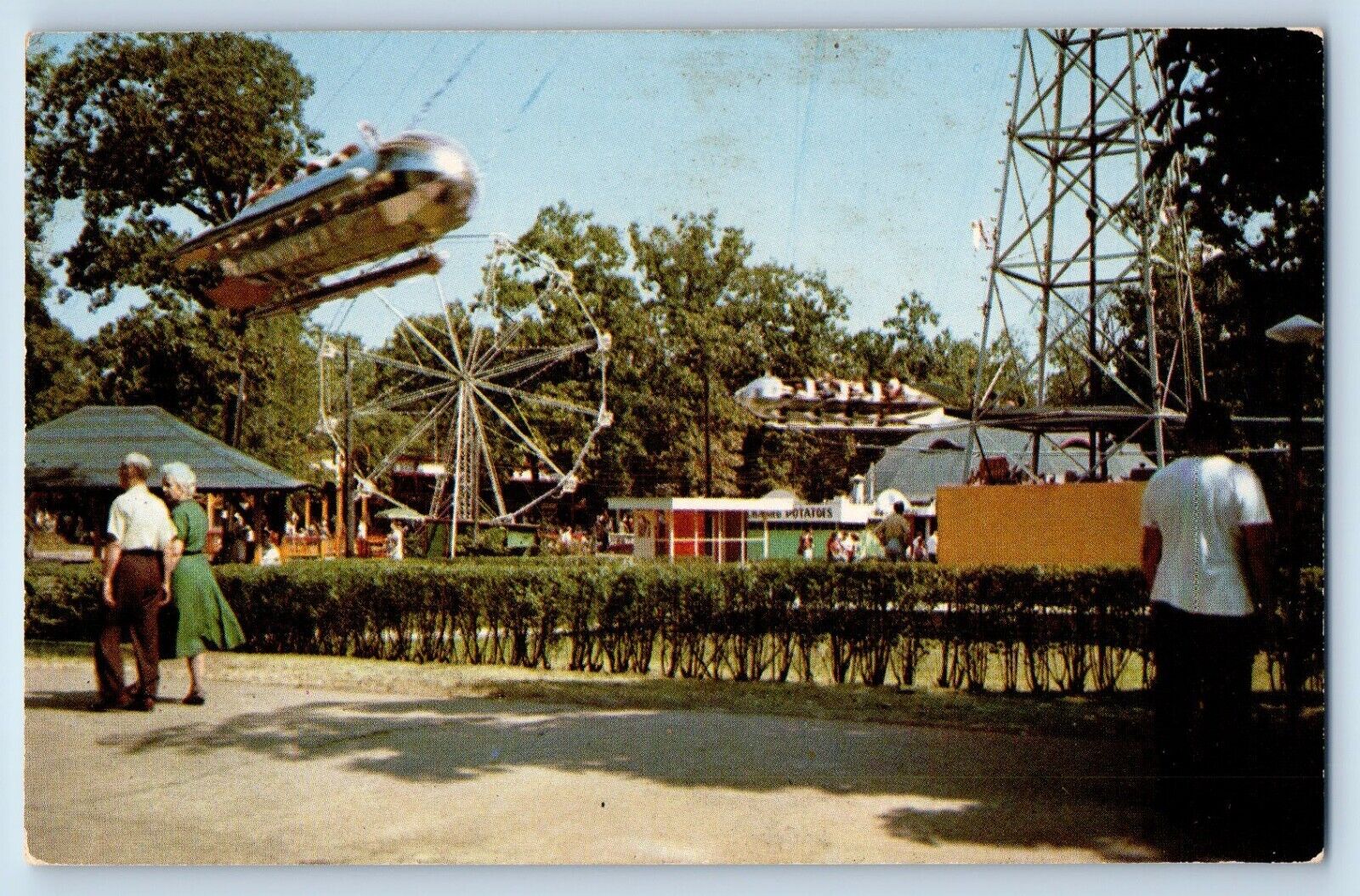 Cedar Point Ohio OH Postcard Midway Amusement Park Lake Erie Vacationland c1960