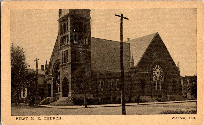 Vintage Postcard First Methodist Episcopal Church Warren IN Indiana        F-449