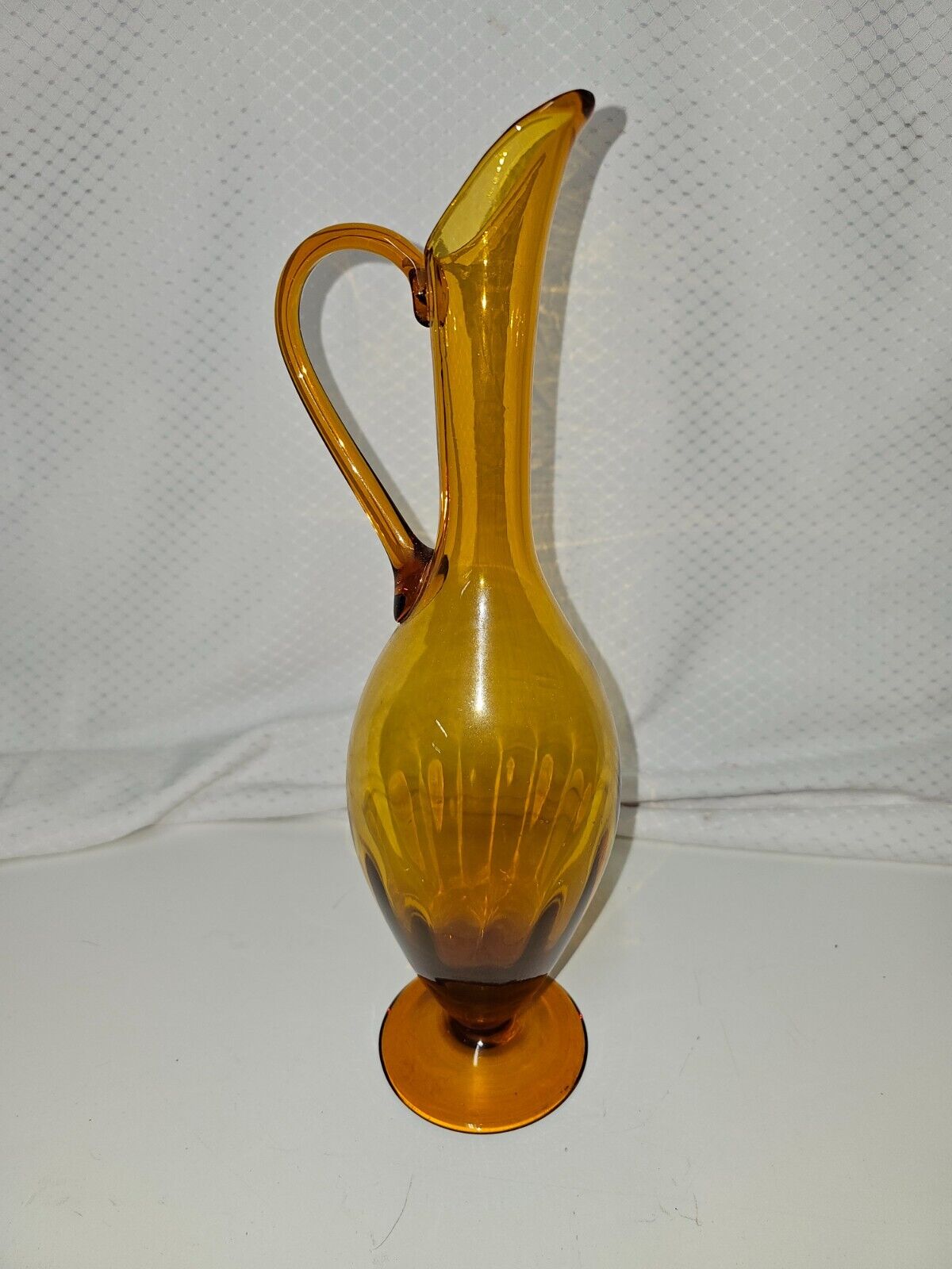 Vintage MCM Mid Century Modern Amber Glass Ewrer Pitcher 14.5\