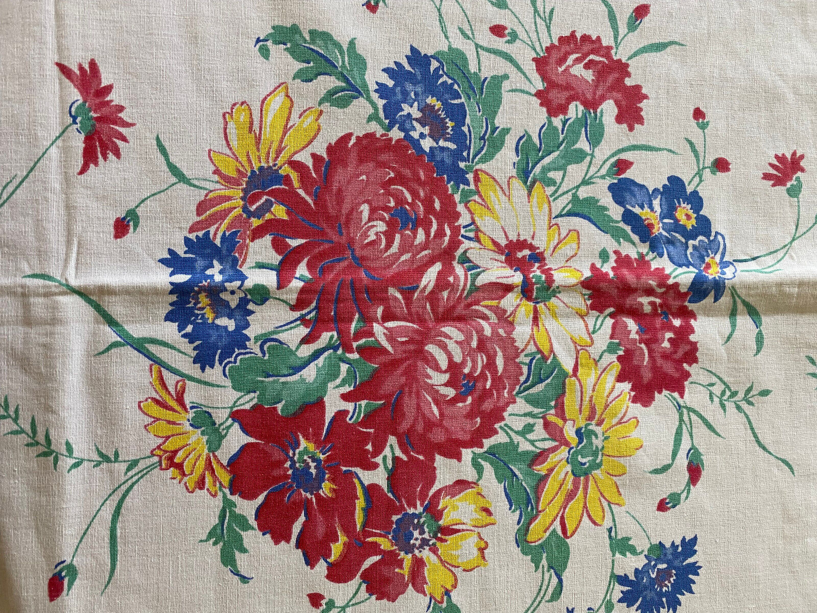Vintage 1940s Beautiful Bright Floral Banquet Tablecloth  64\