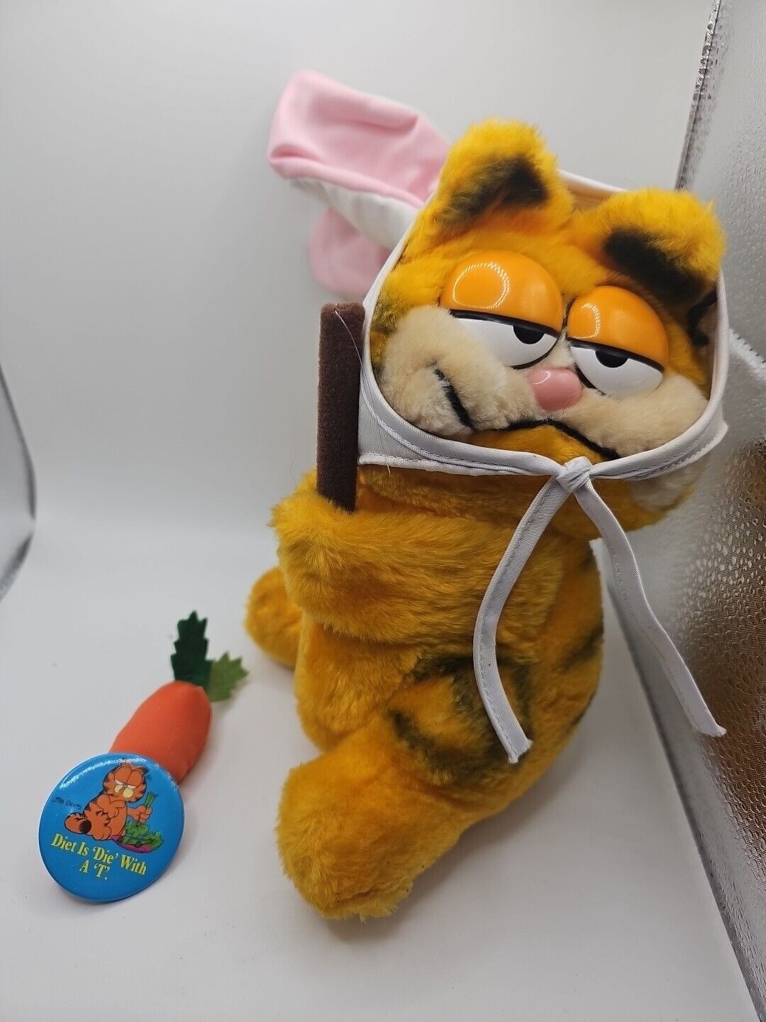 Vintage 1981 Dakin Easter Garfield Plush With Bunny Ears and Carrot