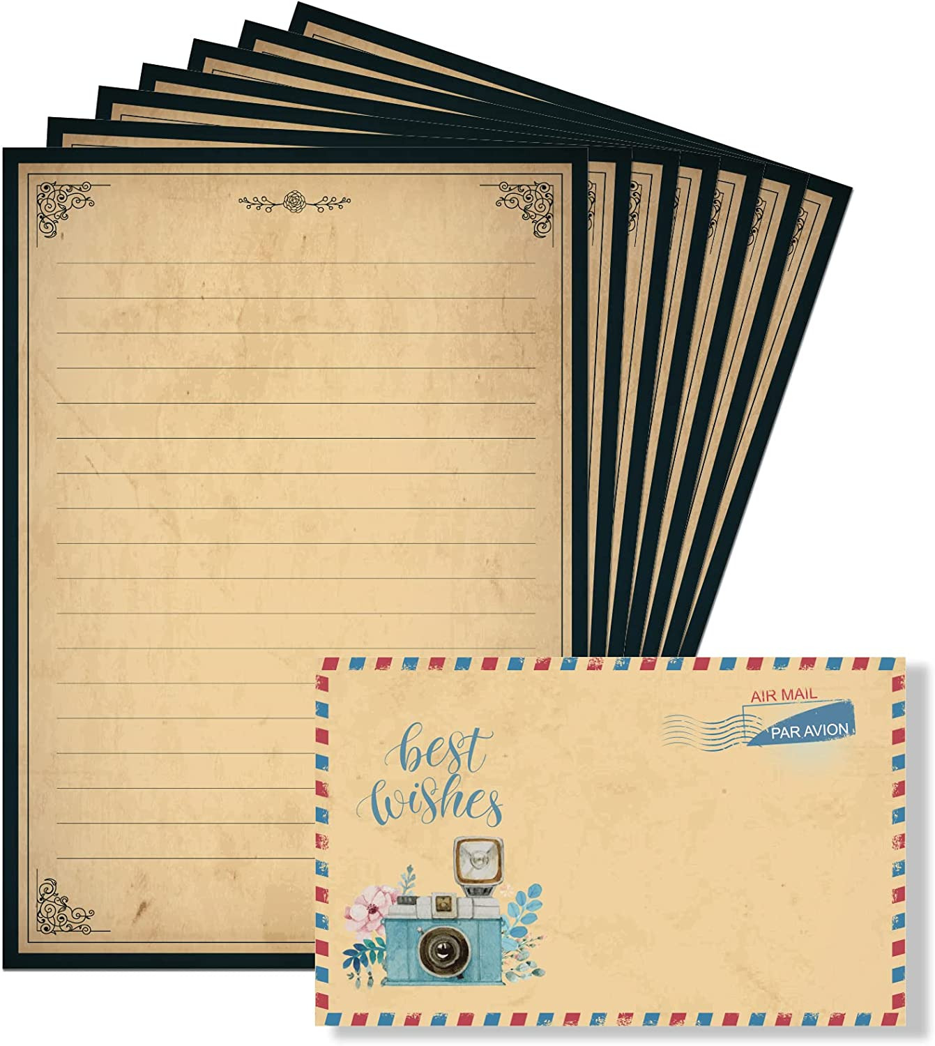 Lined Vintage Stationary Paper, Old Fashion Stationary Paper and Envelopes Set, 