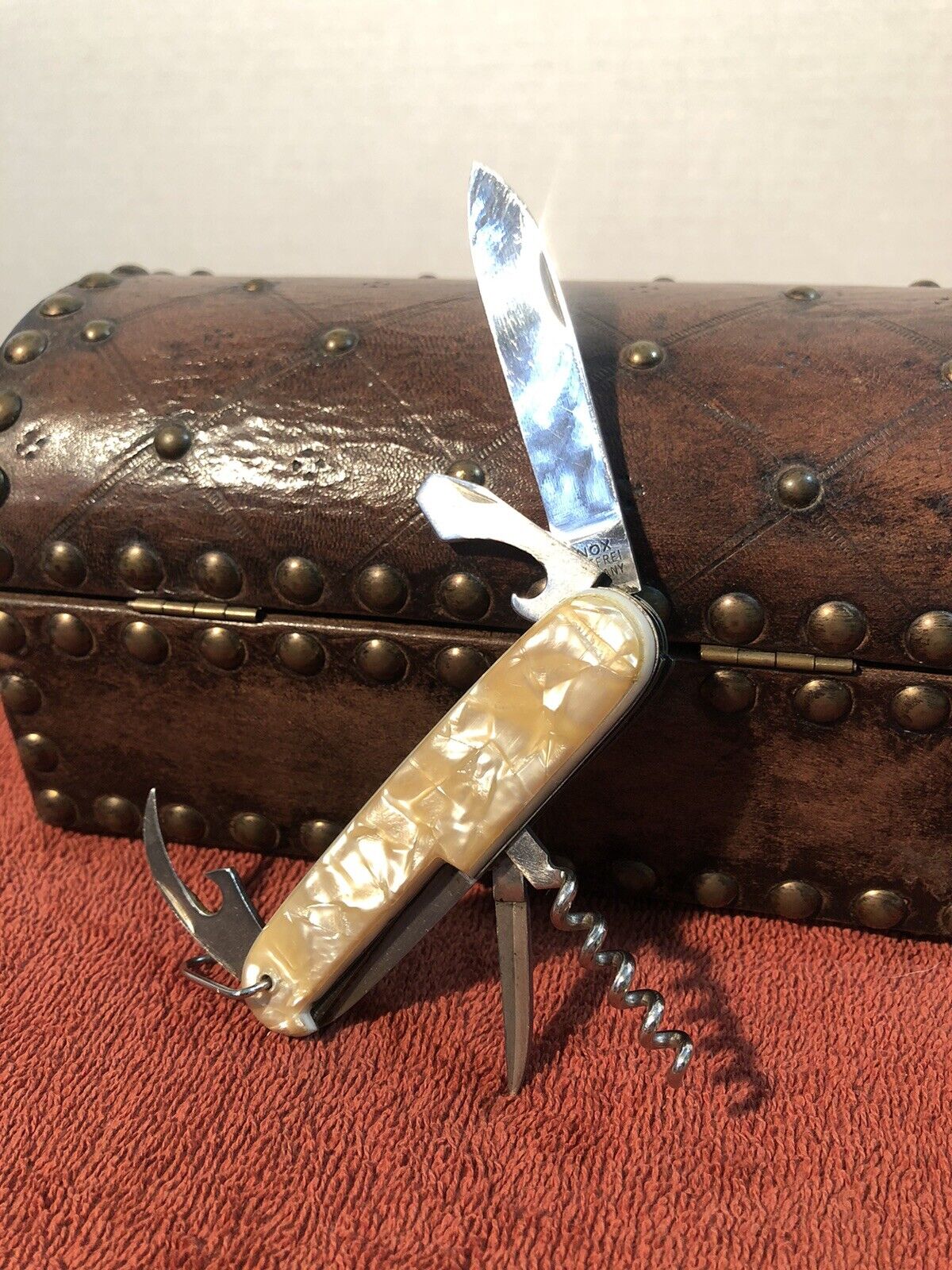 Vintage INOX Solingen Germany Camp Style Pocket Knife Swiss Army Cracked Ice