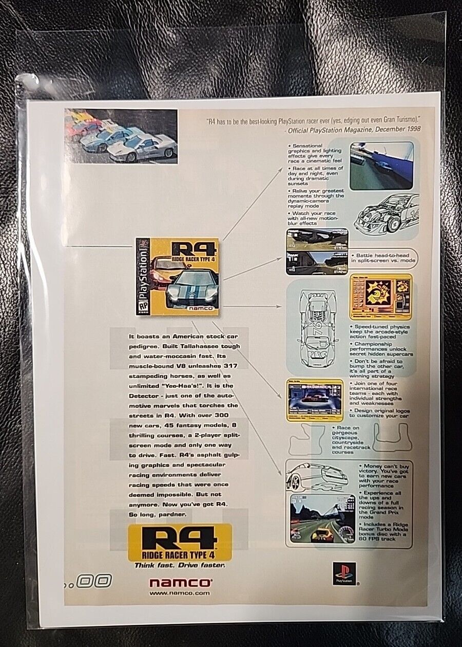 Vintage R4 Ridge Racer Type 4 PS1 Print Ad Advertisement - Ready To Frame