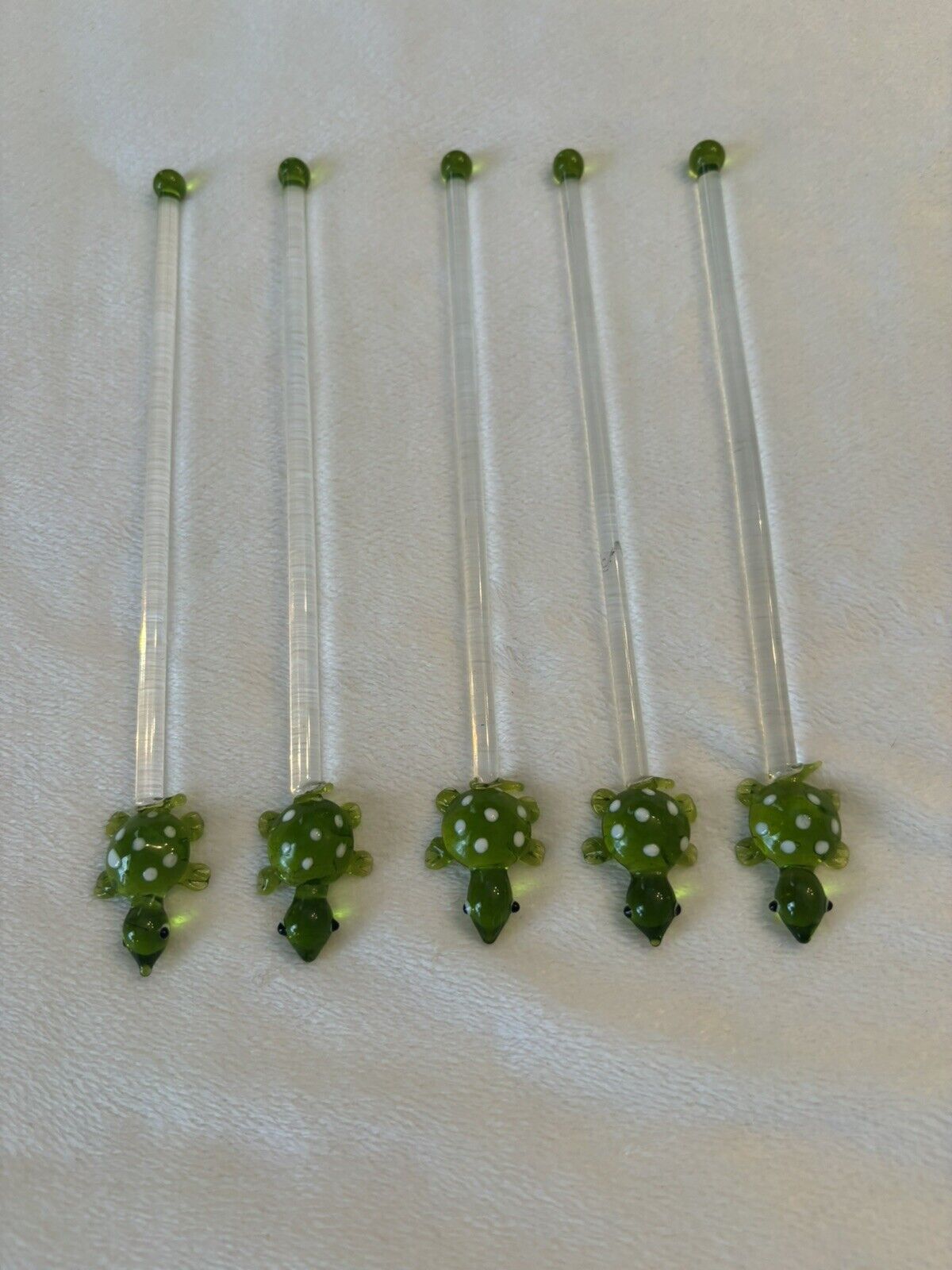 Set Of Five Vintage Glass Turtle Swizzle Sticks 