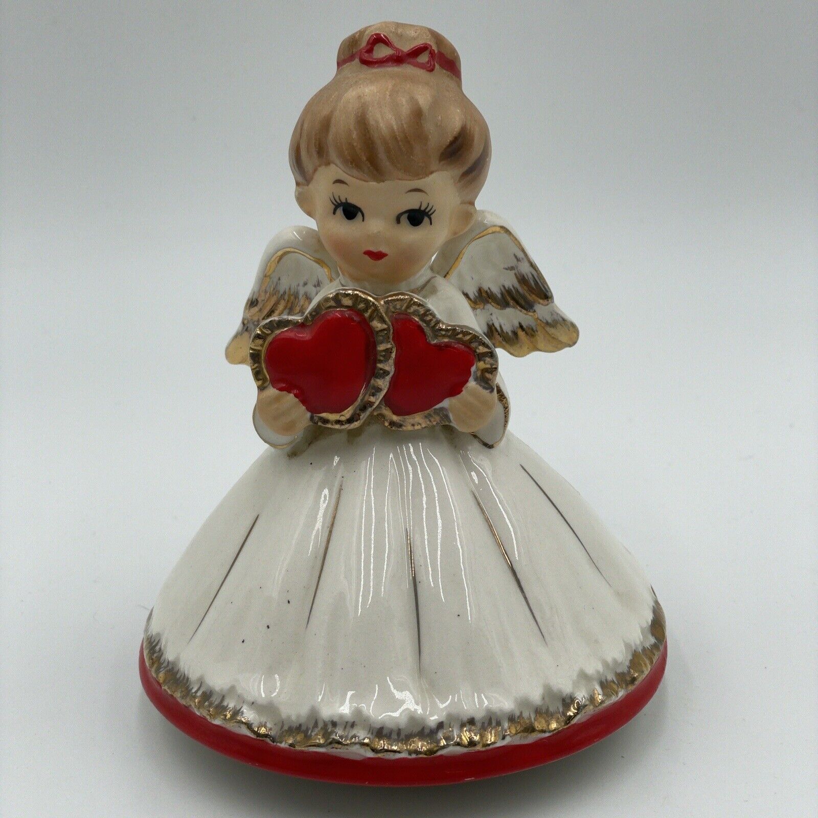 Vintage Lefton Japan Ceramic Valentine Angel Girl Music Box 3837 Works 50s Heart