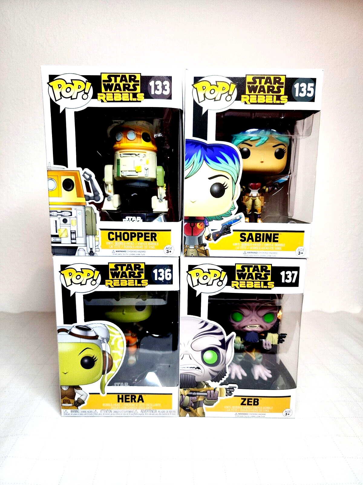 Lot of 4 Funko Pop Star Wars Rebels Hera Zeb Chopper Sabine