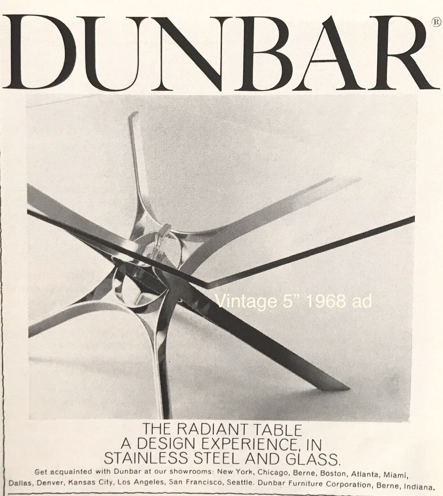 1968 PRINT AD Dunbar Radiant Table Glass MCM Design 5.5” Promo VINTAGE