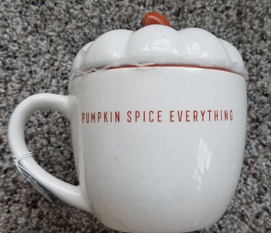 Pumpkin Spice Everything White Fall Thanksgiving  Mug w/ Lid Top 16 oz 