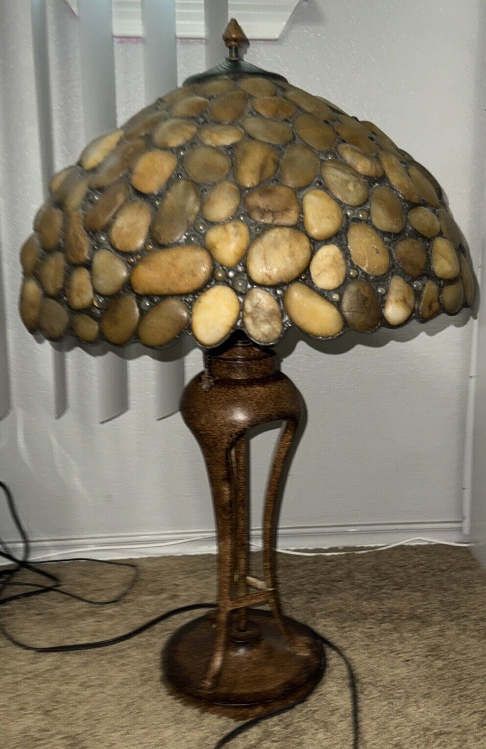 Leaded River Rock Stone Agate Shade 30x18” Table Lamp Tiffany Color Creations