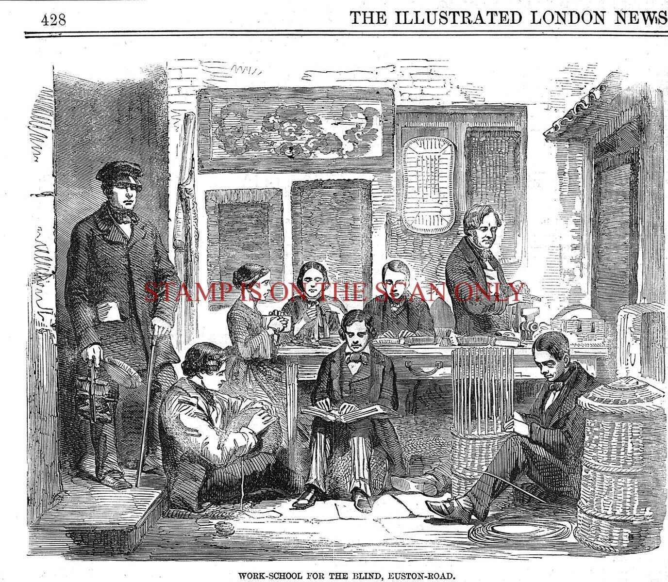 Work-School for the Blind, Euston Road : Small Original 1858 Print 701/09
