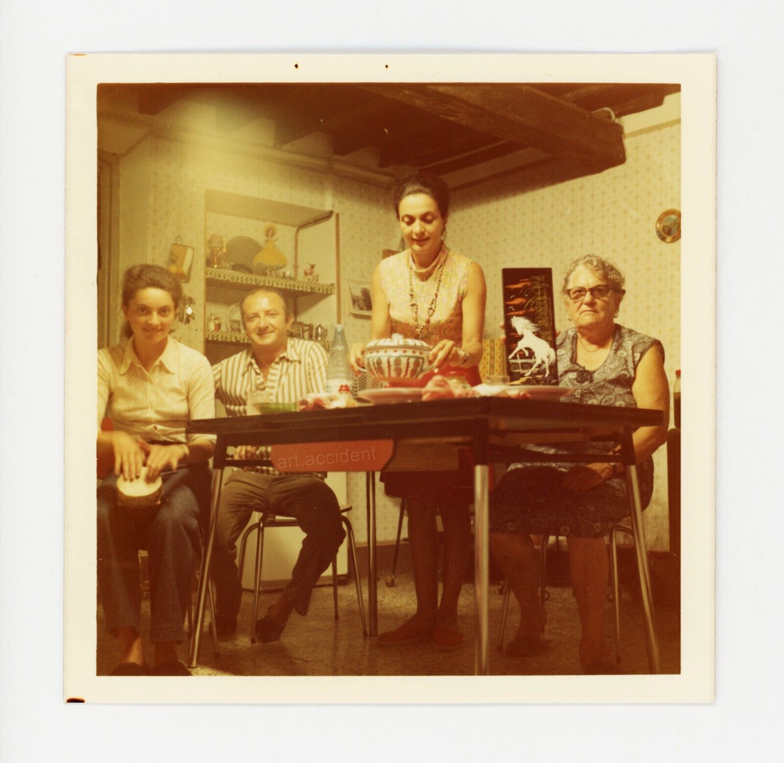 Snapshot - SOUP & FORMICA. Original Vintage Found Photo. 1972, Abstract, Funny.