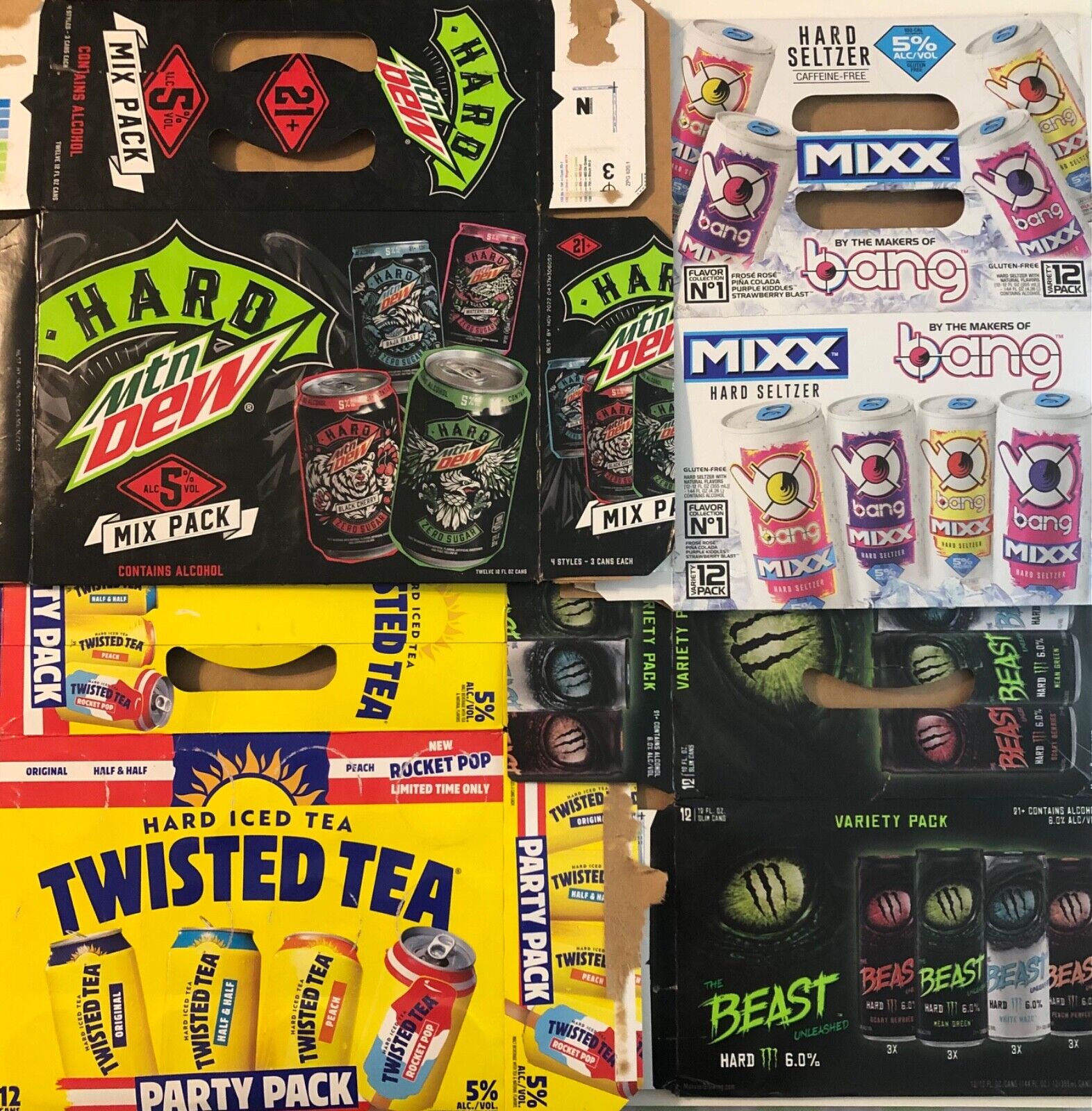EMPTY | Hard Mtn Dew Bang Mixx Hard Seltzer Monster Twisted Tea Party Pack Boxes