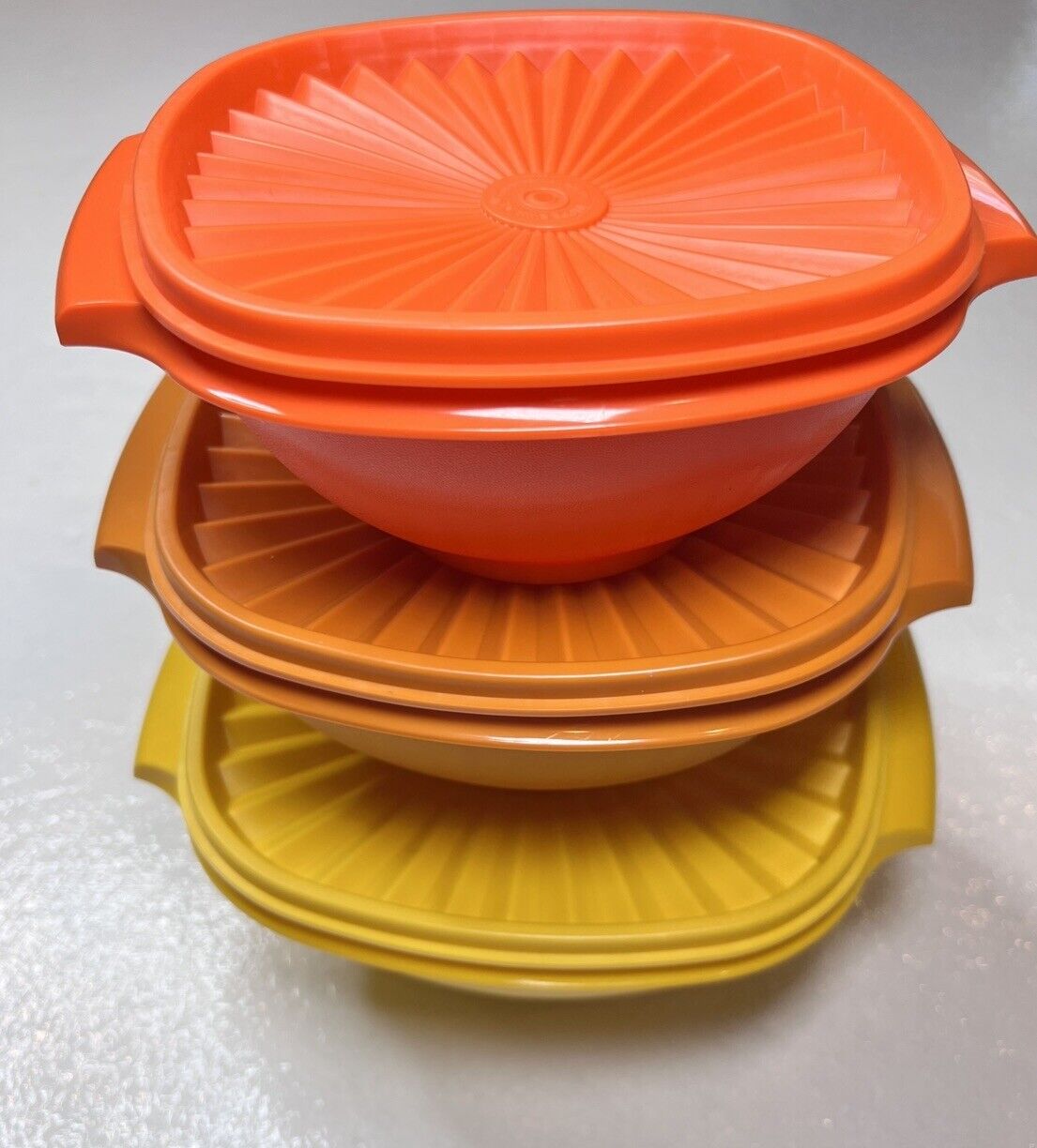 Vtg Tupperware Servalier Bowl SET Harvest Yellow Orange Green 836 838 840 Lids