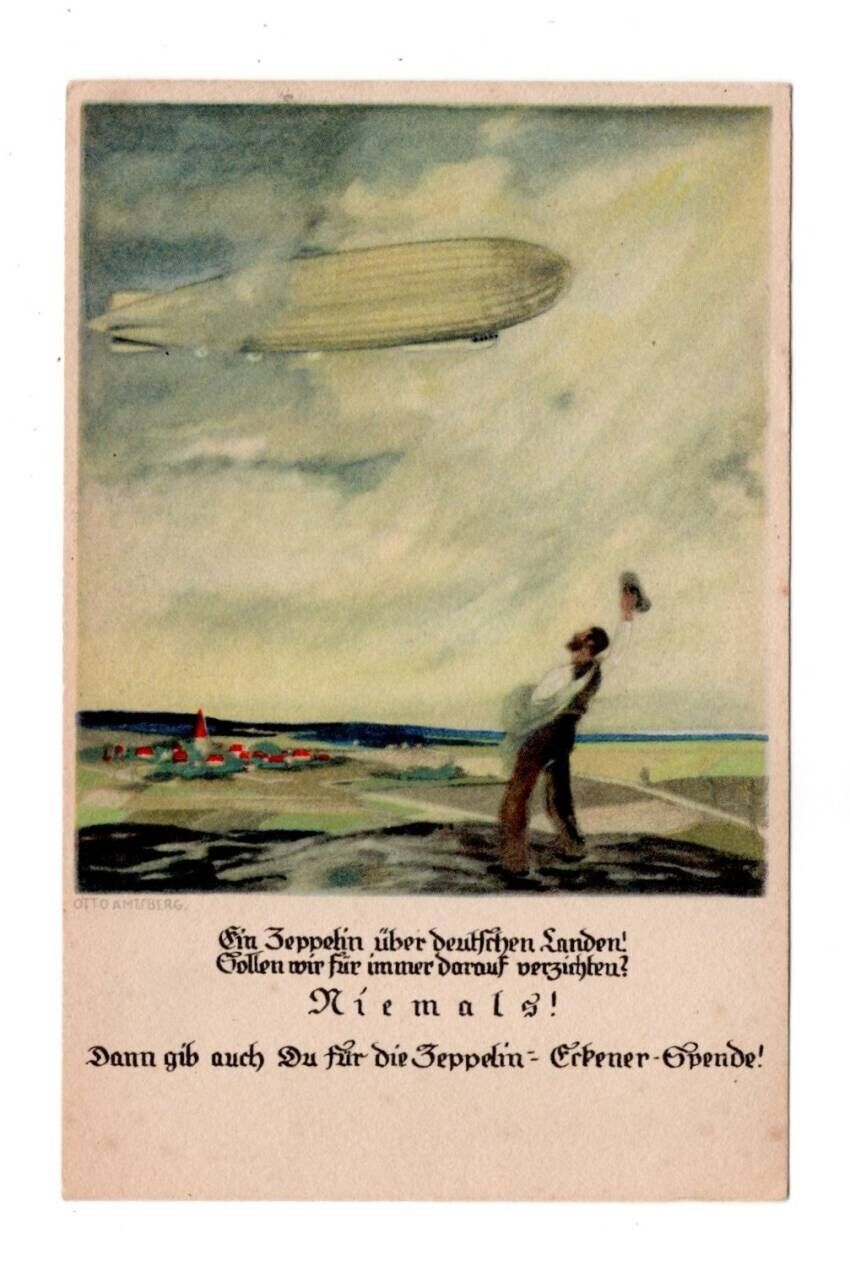 Original 1927 Used Zeppelin Donation Postcard – Farmer Waving to Airship ~ Mint