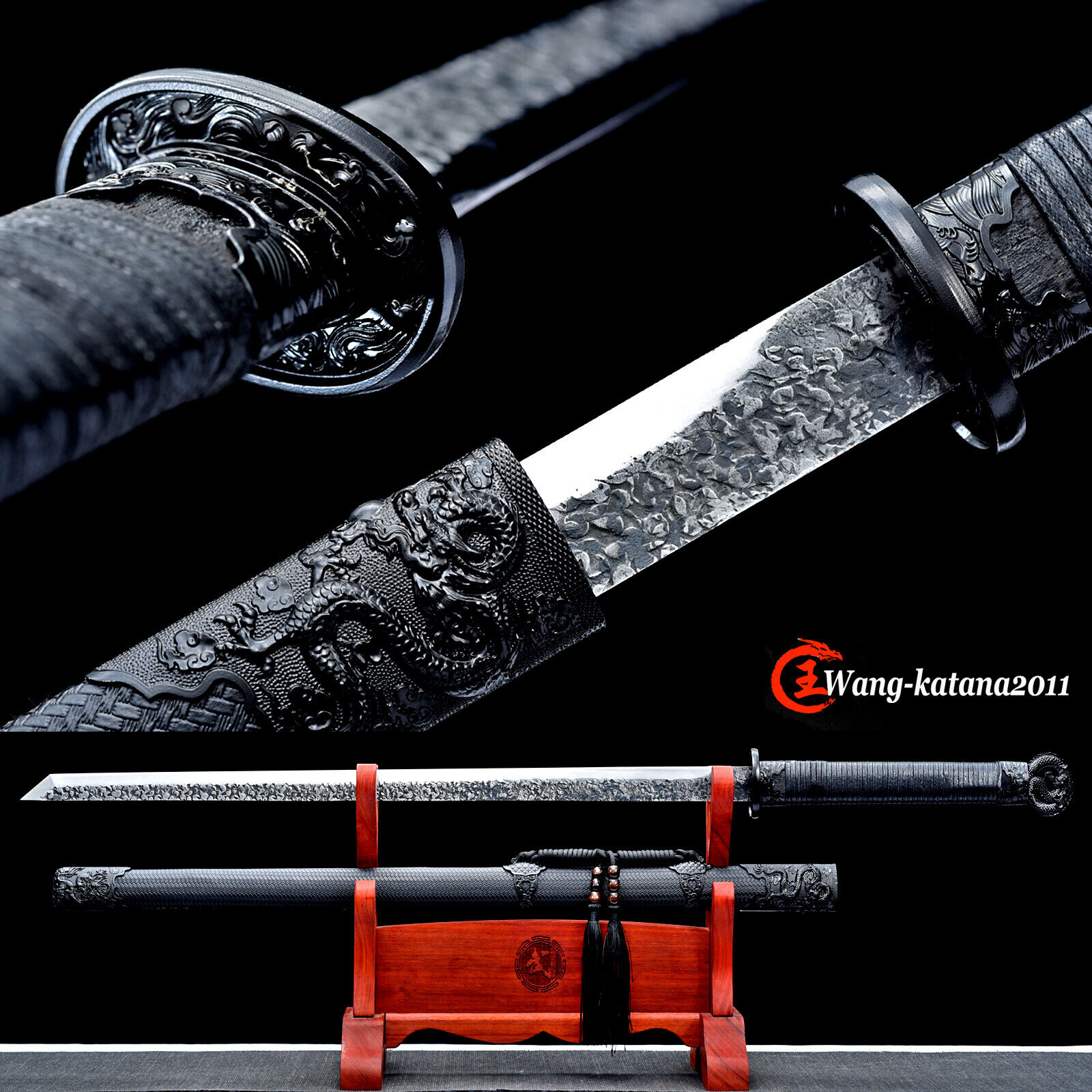 40'' Black Dragon Sharp Ninja Sword 9260 Spring Steel Japanese Straight Ninjato