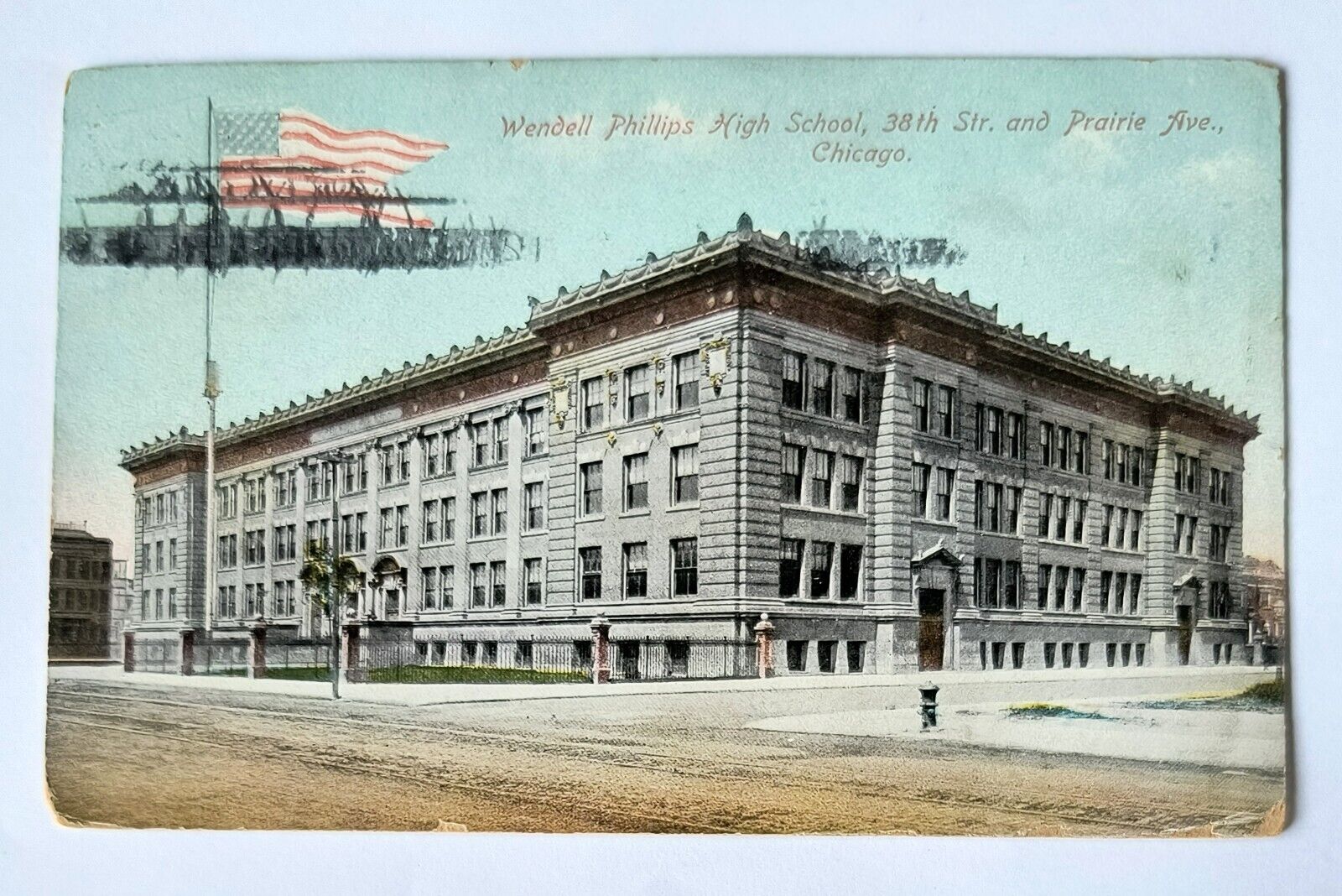Chicago IL Illinois Wendell Phillips High School 38th & Prairie 1909 Postcard A3
