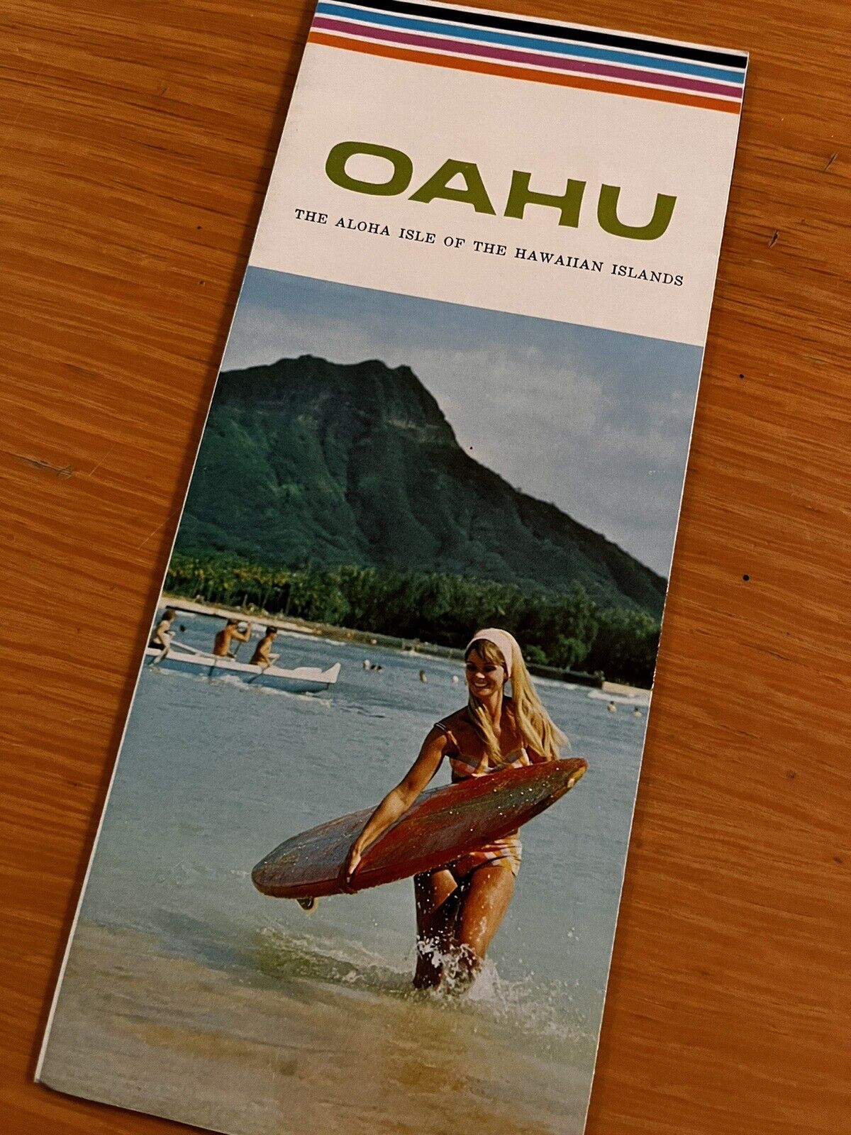 Cool Vintage 1974 Oahu Hawaii Waikiki Surfer Girl Travel Brochure Map 