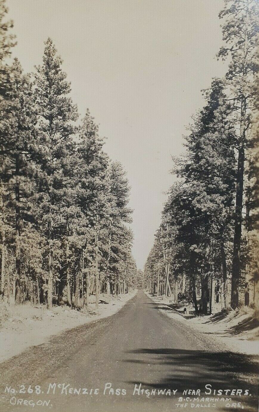 c.1930\'s Sisters OR McKenzie Pass Highway Tree Gauntlet Vintage RPPC Oregon
